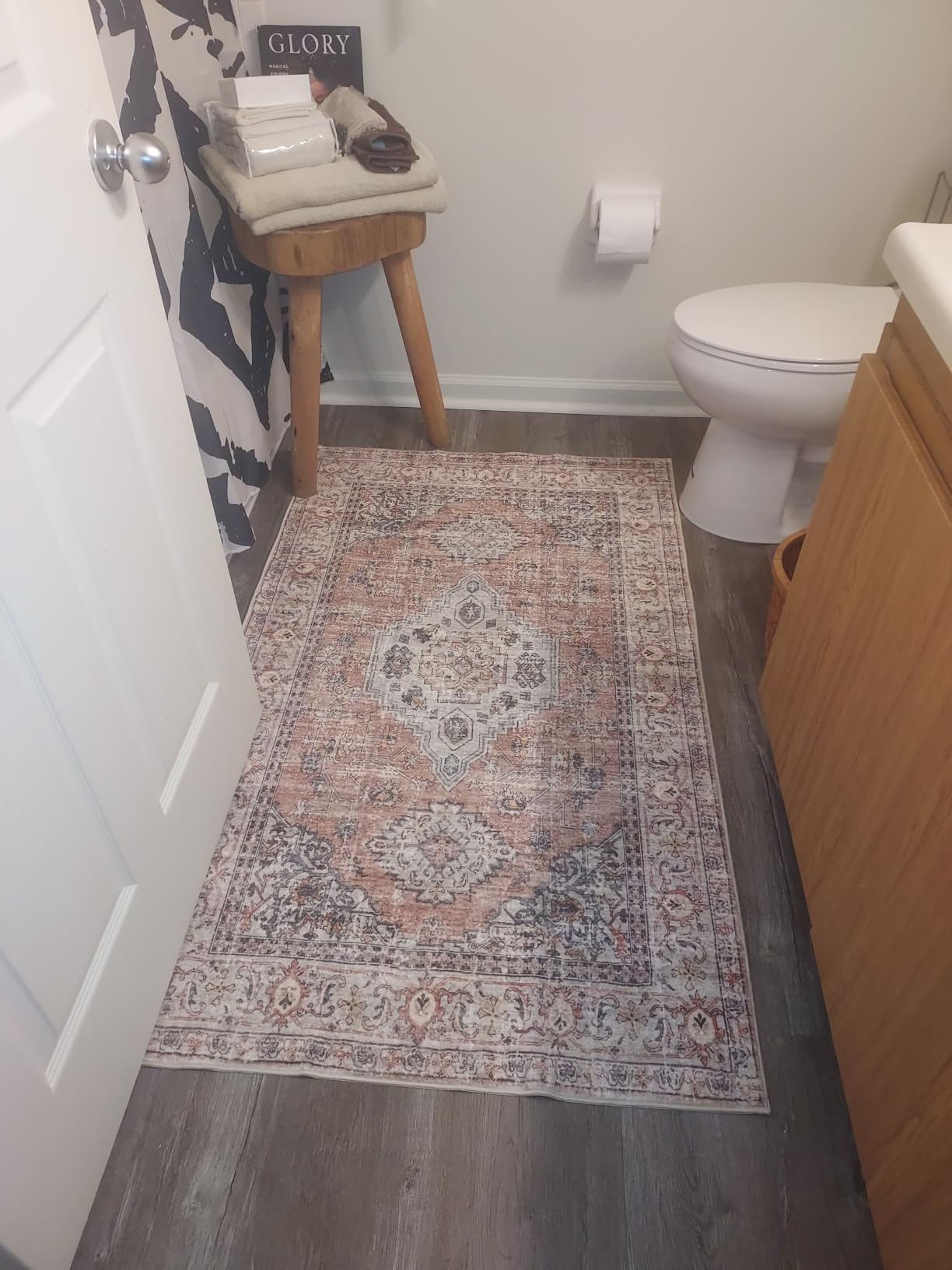 Lahome Oriental Washable Kitchen Runner Rug Non Slip 2x8 Bathroom Runners for Hallways with Rubber Backing, Vintage Soft Long Carpet for Laundry Bedroom, Peach/Orange customer photo 2
