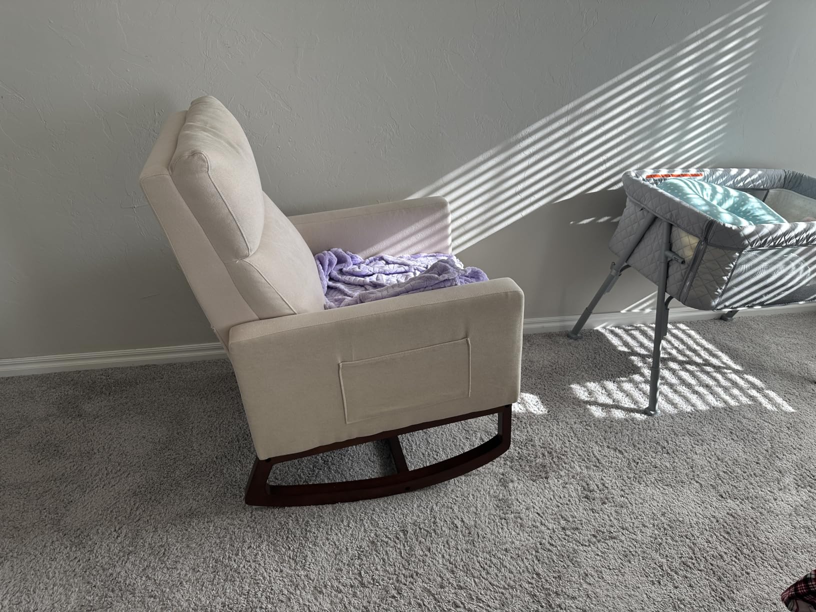 Yaheetech 28in Wide Padded High Back Glider Rocking Chair, Brown Leather | High Back Nursing Chair with Side Pockets, Thick Foam Glider Chair, Rubberwood Base, Leisure Rocker for Living Room Bedroom customer photo 2