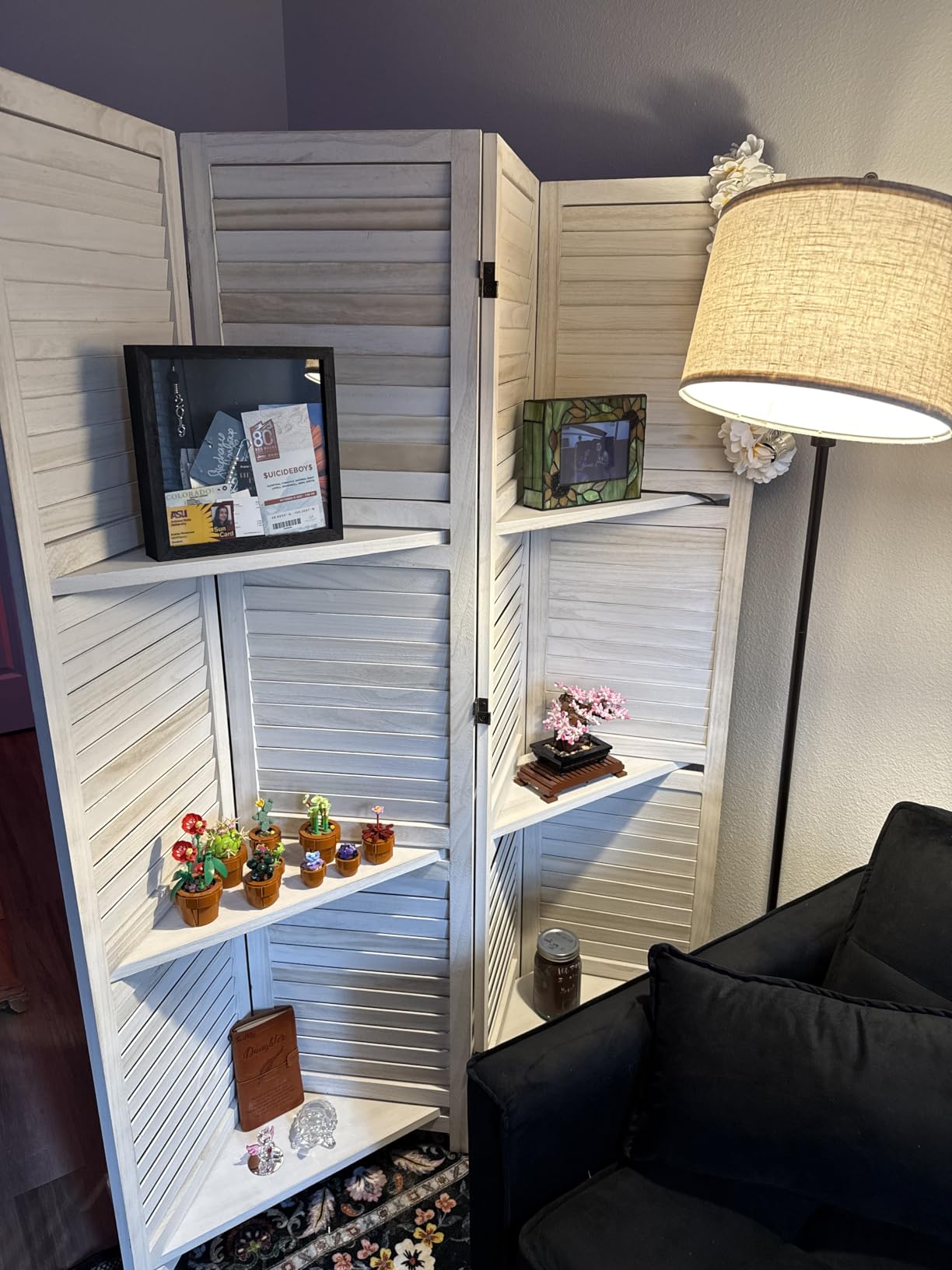 Partition Room Dividers, Folding Wood Privacy Screen with Three Display Shelves Suitable for Home Office, Study, Art Display - 6 Panel, 67 * 77inch (White) customer photo 2