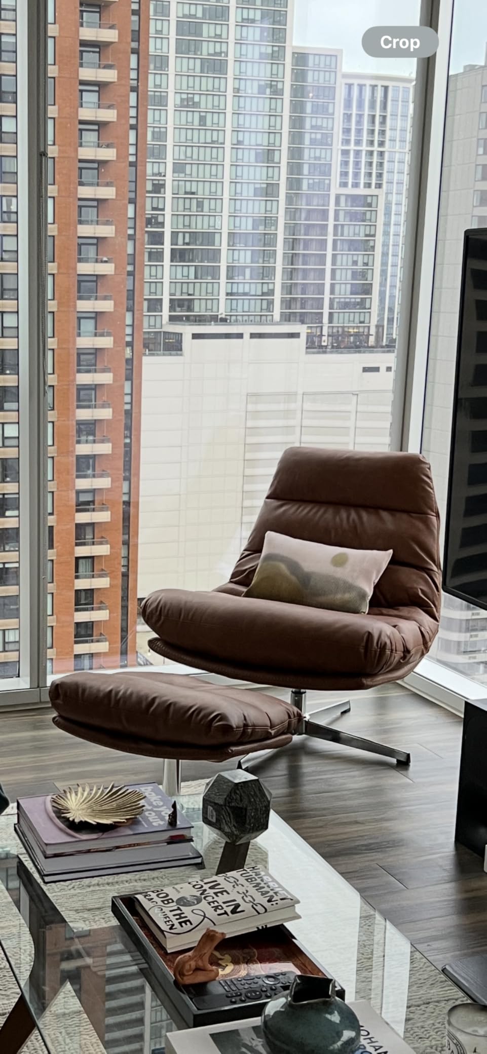 HNY Brown Swivel Lounge Chair with Ottoman Modern PU Leather Accent Chair with Footrest 33'' Wide Oversized Armless Upholstered Reading Chair with Footstool for Living Room Bedroom Comfy customer photo 2