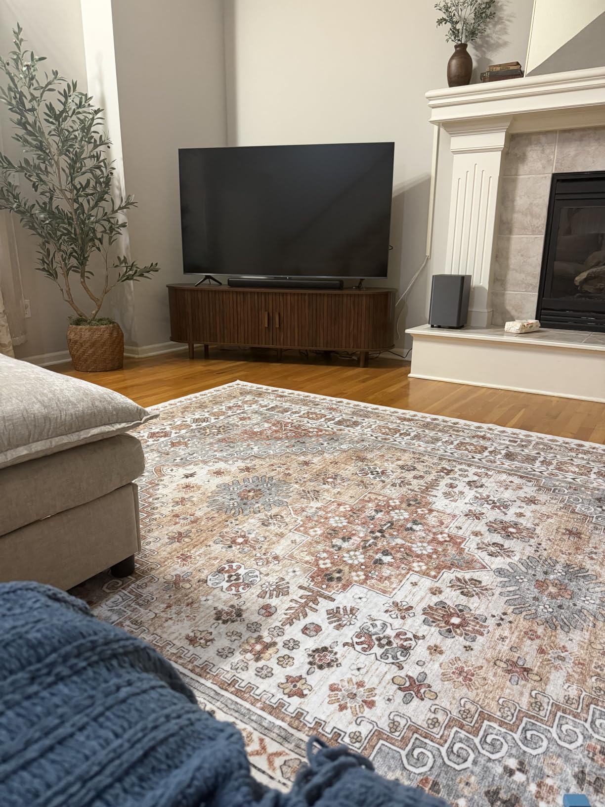 zesthome 5x7 Area Rugs - Ultra-Thin Washable Rug, Stain Resistant Anti Slip Backing Rugs for Living Room, Bedroom, Vintage Home Decor Area Rug (Orange, 5'x7') customer photo 2