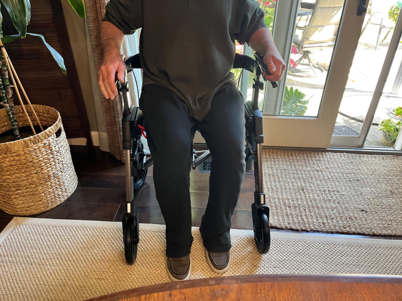 Able Life Heavy Duty Space Saver Rollator, Folding 4-Wheel Rolling Walker with Extra Wide Seat and Large 8-inch Wheels for Seniors and Elderly, 450-pound Weight Capacity, Black Walnut customer photo 1