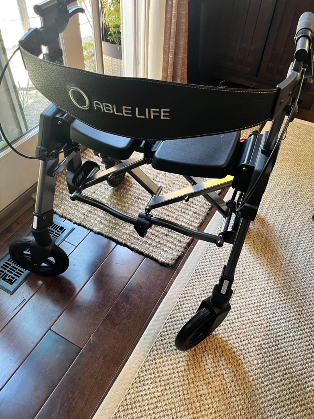 Able Life Heavy Duty Space Saver Rollator, Folding 4-Wheel Rolling Walker with Extra Wide Seat and Large 8-inch Wheels for Seniors and Elderly, 450-pound Weight Capacity, Black Walnut customer photo 2