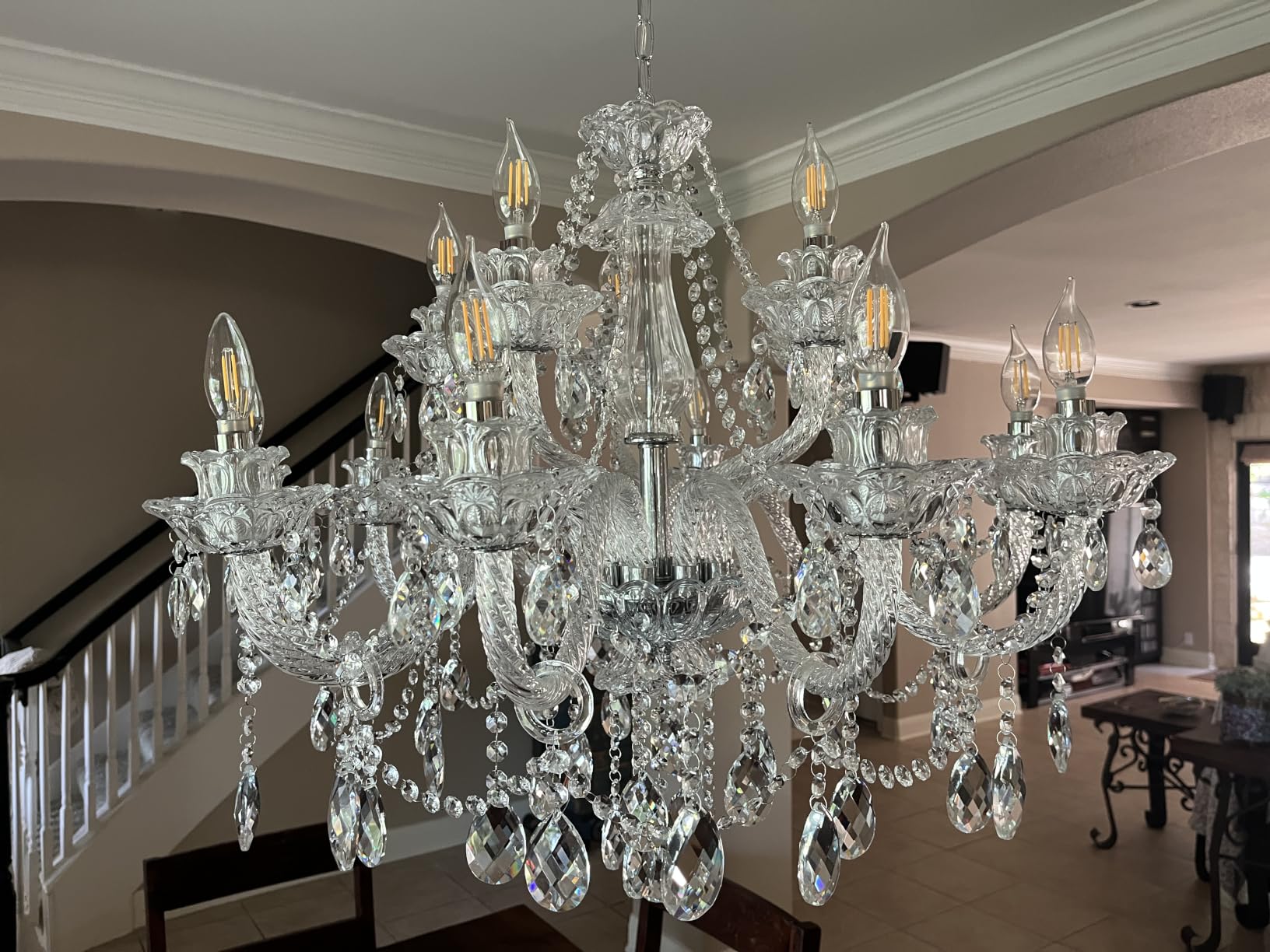 Clear Crystal Chandelier, K9 Crystal 18 Lights, E12 Bulbs, Modern Ceiling Lamp for Living Room, Bedroom, Dining Room, UL-Listed customer photo 2