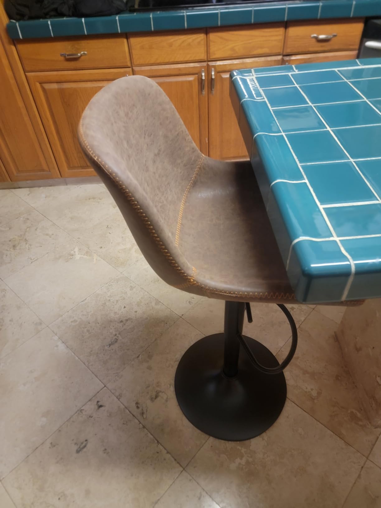 Swivel Bar Stools Set 2, Adjustable Height Suede-Like Leather Brown, Counter Height Stools with Back, Tall Armless Modern Bar Chair for Kitchen Island, 360 Degree Swivel customer photo 1