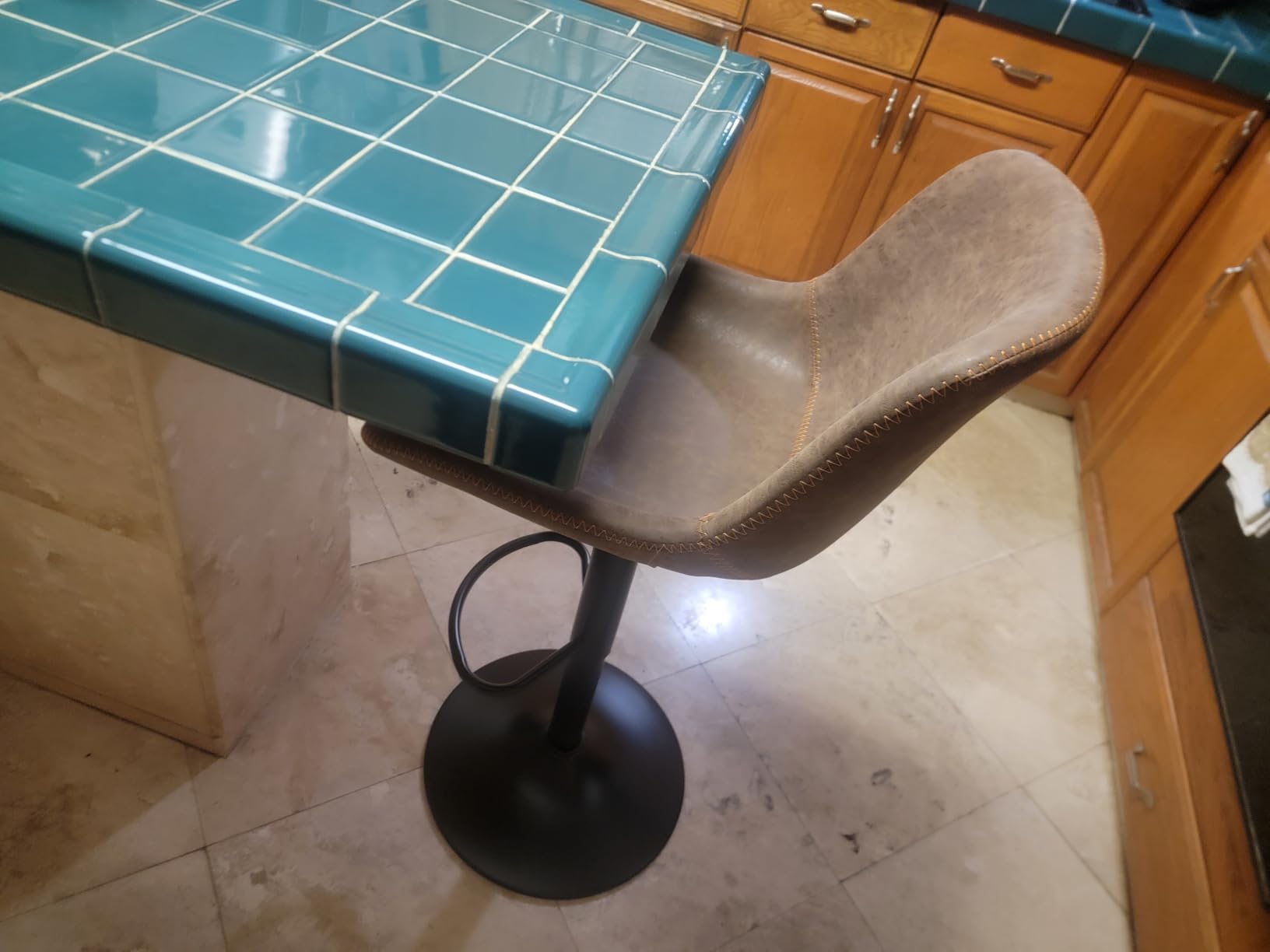 Swivel Bar Stools Set 2, Adjustable Height Suede-Like Leather Brown, Counter Height Stools with Back, Tall Armless Modern Bar Chair for Kitchen Island, 360 Degree Swivel customer photo 2