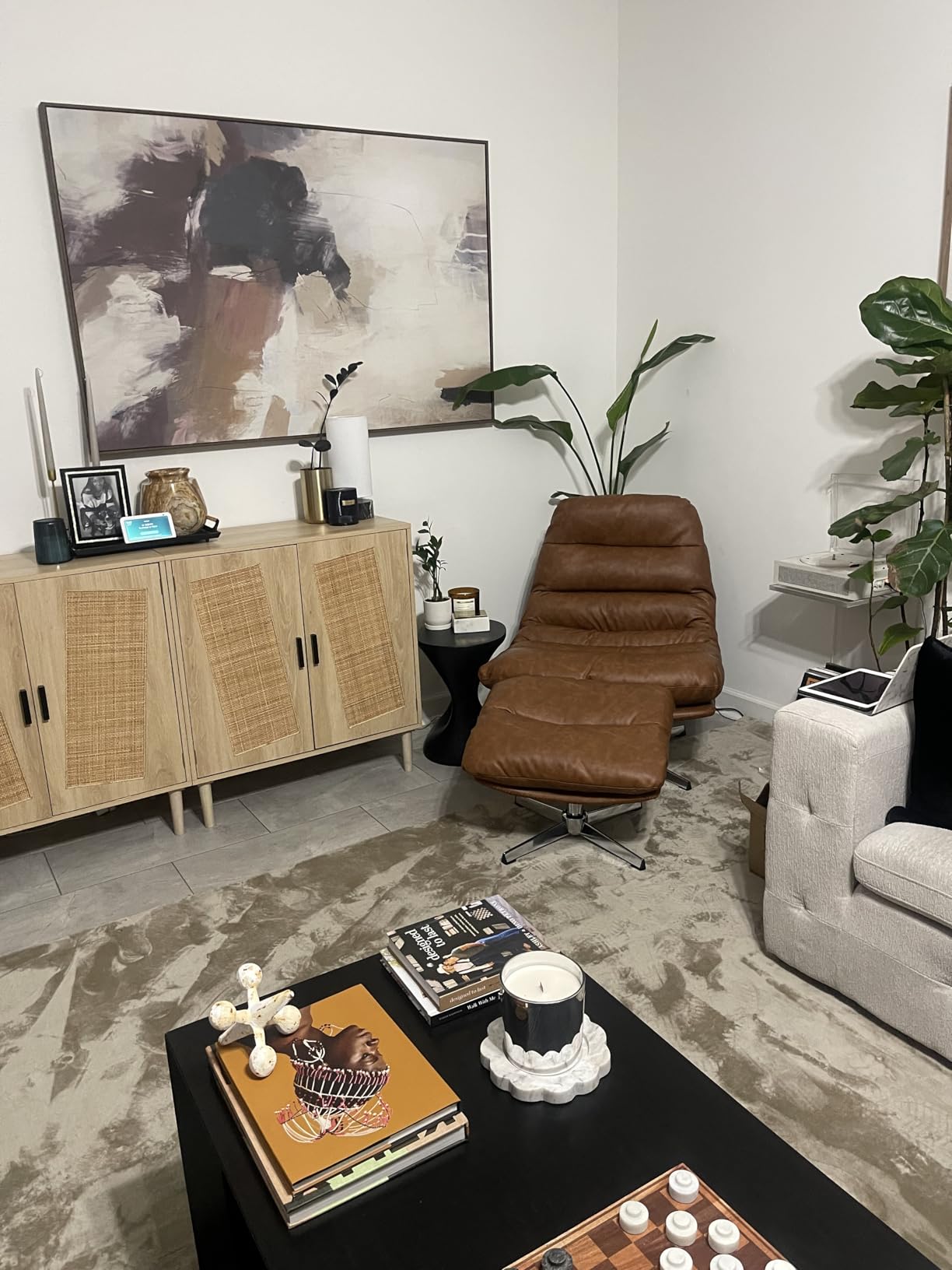 BESTANO Swivel Accent Chair with Ottoman, Mid Century Modern Faux Leather Lounge Chair with footrest, Comfy Oversized Armchair with 360 Degree Metal Base for Living Room Bedroom, Brown customer photo 2