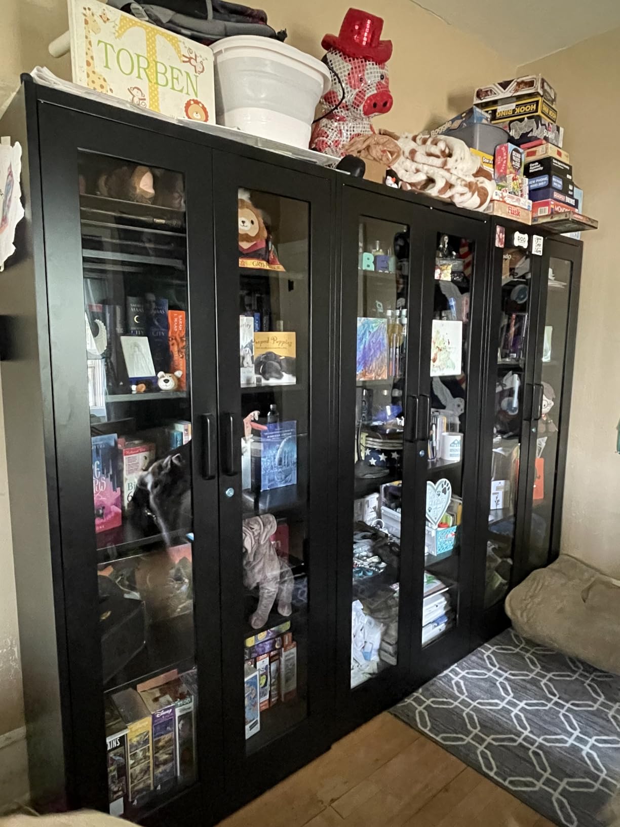PEUKC Display Cabinet with Glass Doors, 71 Inches Metal Display Case with 4 Adjustable Shelves, Curio Storage Cabinet with Lock for Home, Office, Book, Pantry, Assemble Required (Wood Color) customer photo 2