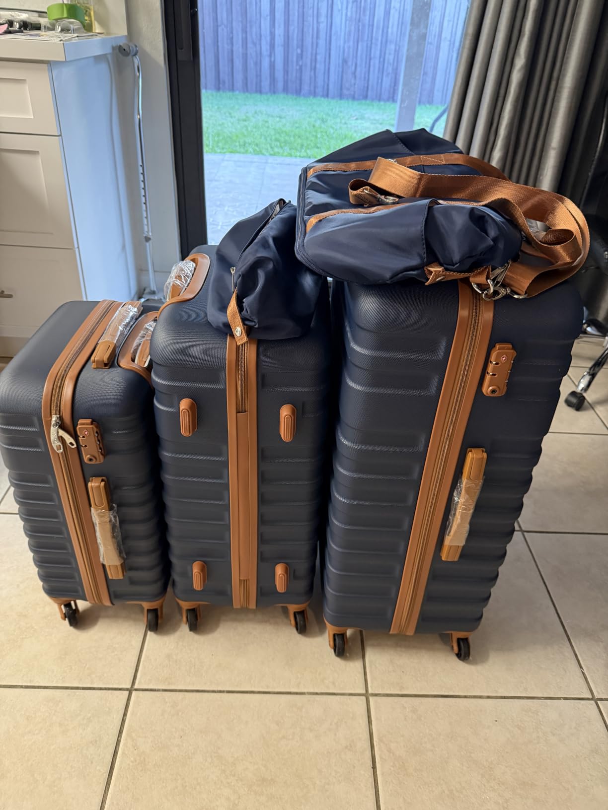 Coolife 5 piece luggage Hardside Set TSA Lock,Dark Green(DB/TB/20/24/28) | 360° Smooth Spinner Wheels;Smart Trolley Sleeve;Water-Resistant Fabric;Organized Divider Interior;Lightweight ABS customer photo 1