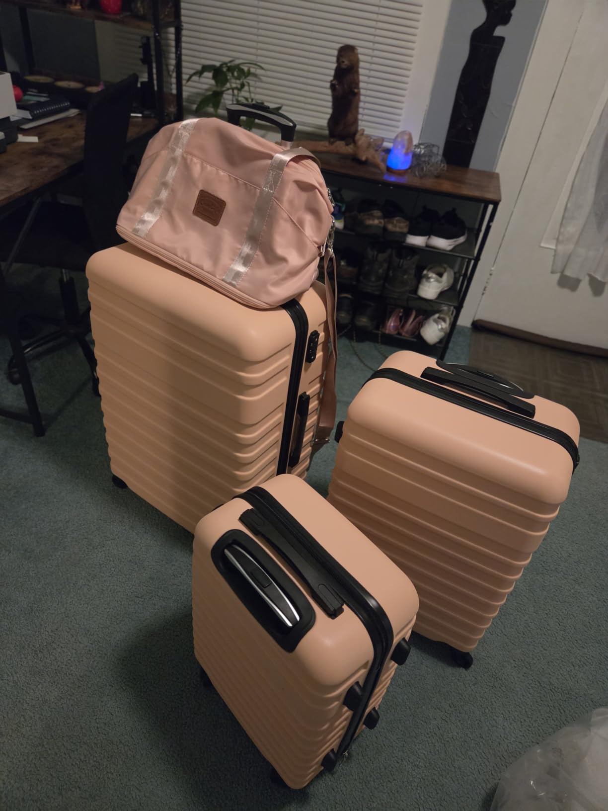 Coolife 5 piece luggage Hardside Set TSA Lock,Dark Green(DB/TB/20/24/28) | 360° Smooth Spinner Wheels;Smart Trolley Sleeve;Water-Resistant Fabric;Organized Divider Interior;Lightweight ABS customer photo 2