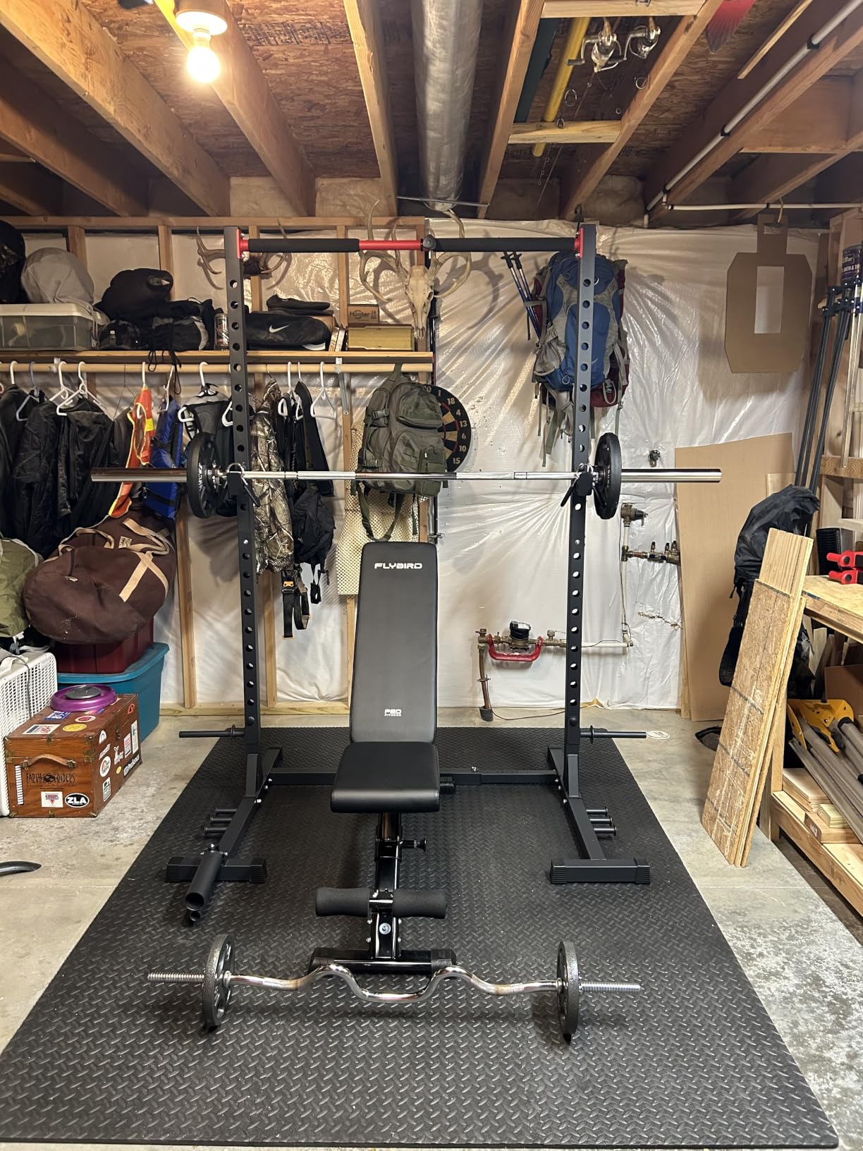 FLYBIRD SR1 Squat Rack, Adjustable Power Rack for 6FT/7FT Barbells | Squat Rack for Home Gyms with Pull-Up Bar, 22 Adjustment Positions, J-Hooks and Safety Spotter Arms w/ 110/180LBS Home Package customer photo 1