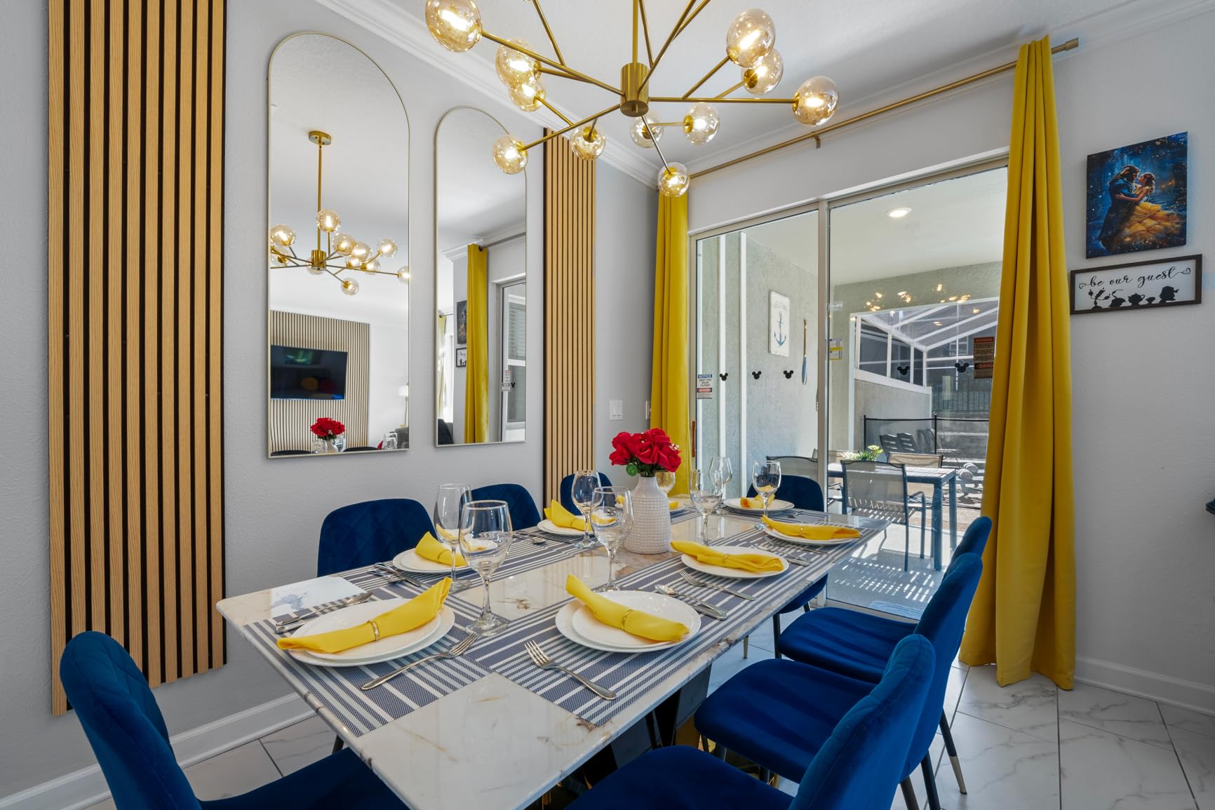 gopop Marble Dining Table, Modern Dining Room Table with Golden Stainless Steel Base, Marble Kitchen Table for 8 People, 71'' Gold Dining Table customer photo 2
