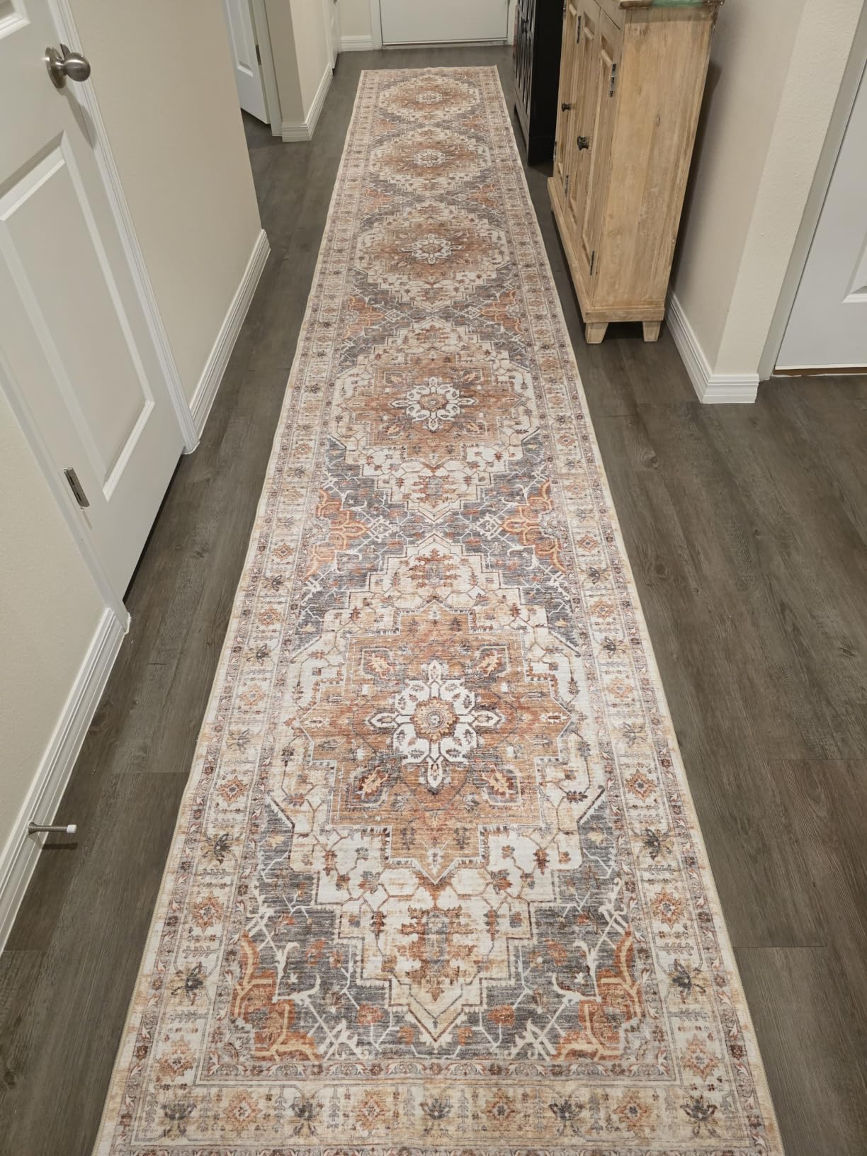 Madane Hallway Runner Rug 2x8 Washable Kitchen Rugs Non-Slip, Vintage Machine Washable Low-Pile Floor Carpet 8ft, Soft Ultra-Thin Throw Entry Foyer Mat, Turmeric/Grey customer photo 2