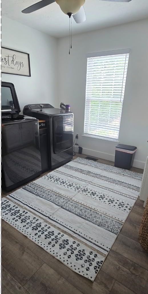 8x10 Washable Area Rugs for Living Room Boho Bedroom Rug Black/Brown | Vacuum Friendly, Machine Washable, Non-Slip Rug, Stain Resistant, Moroccan Geometric, Low Pile Carpet, Dining Room Kitchen customer photo 1