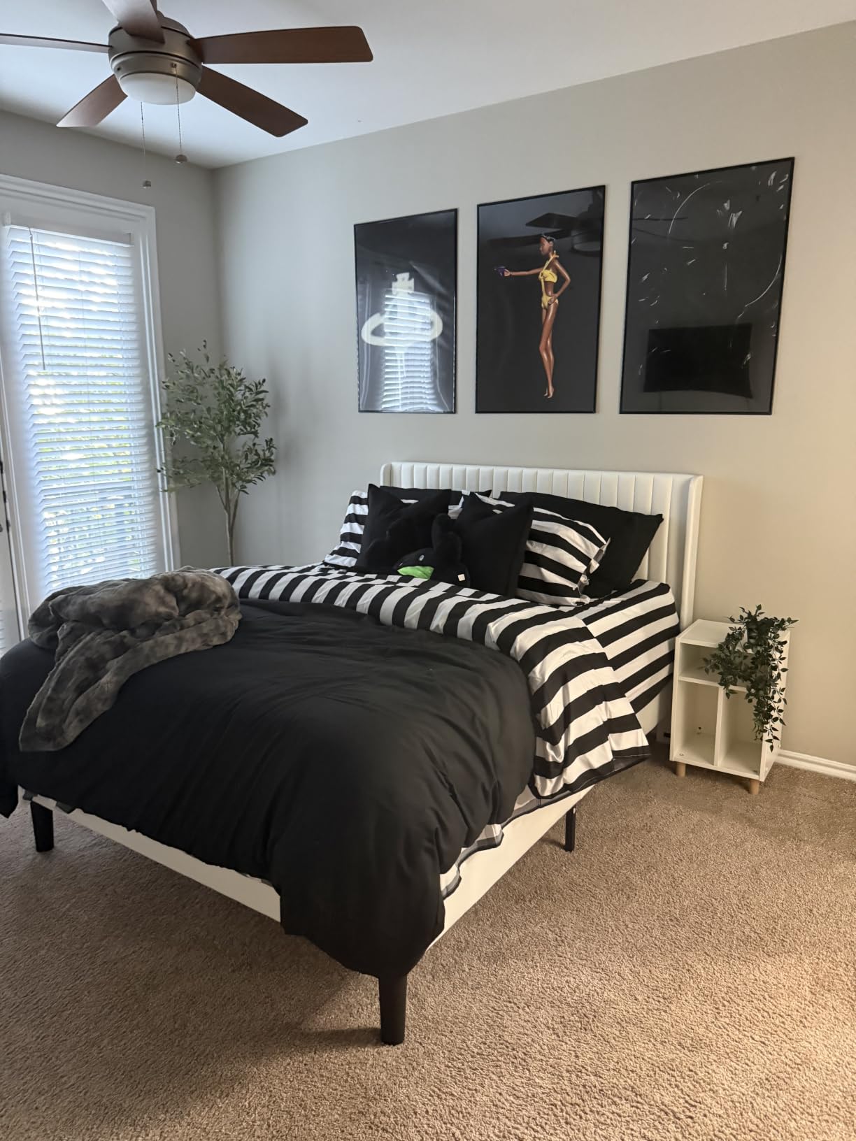 Allewie Queen Size Velvet Bed Frame / Vertical Channel Tufted Wingback Headboard / Upholstered Platform Bed / Strong Wooden Slats / No Box Spring Needed / Easy Assembly / White customer photo 1