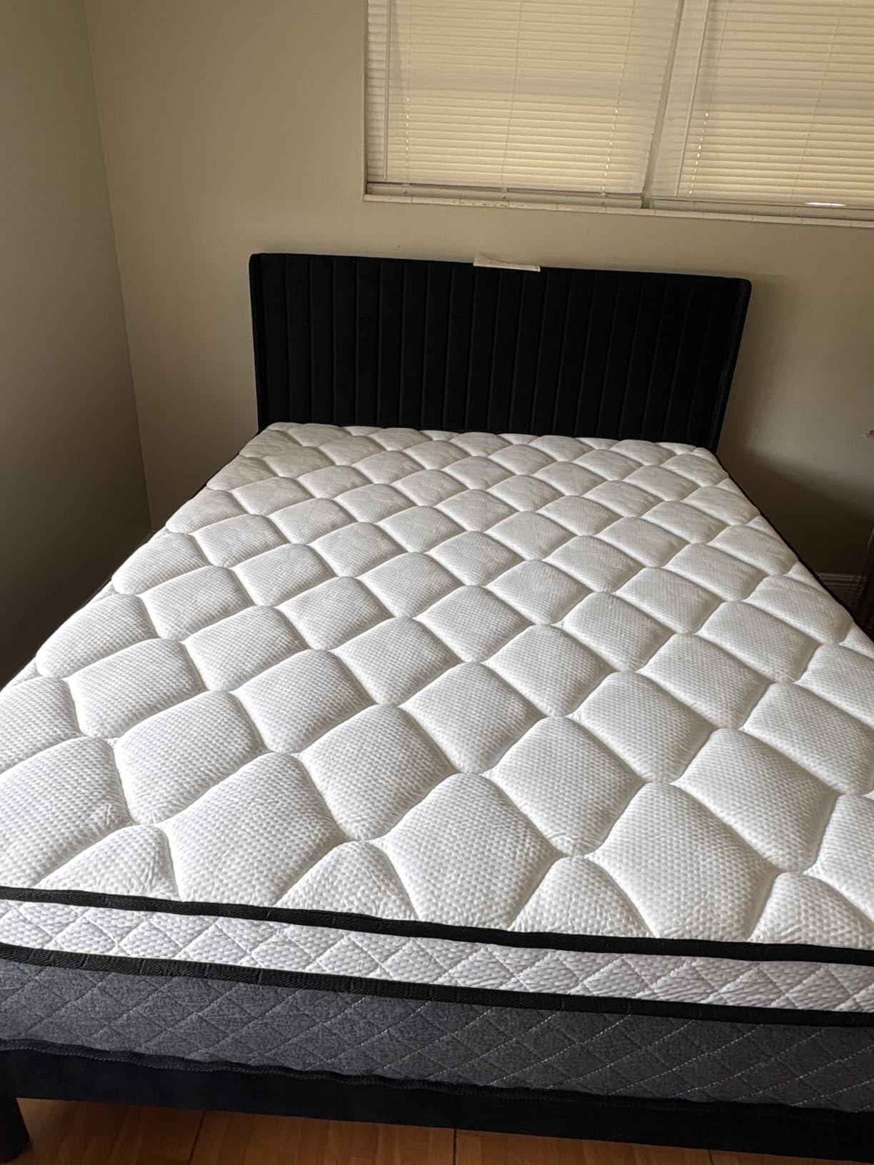 Allewie Queen Size Velvet Bed Frame / Vertical Channel Tufted Wingback Headboard / Upholstered Platform Bed / Strong Wooden Slats / No Box Spring Needed / Easy Assembly / White customer photo 2