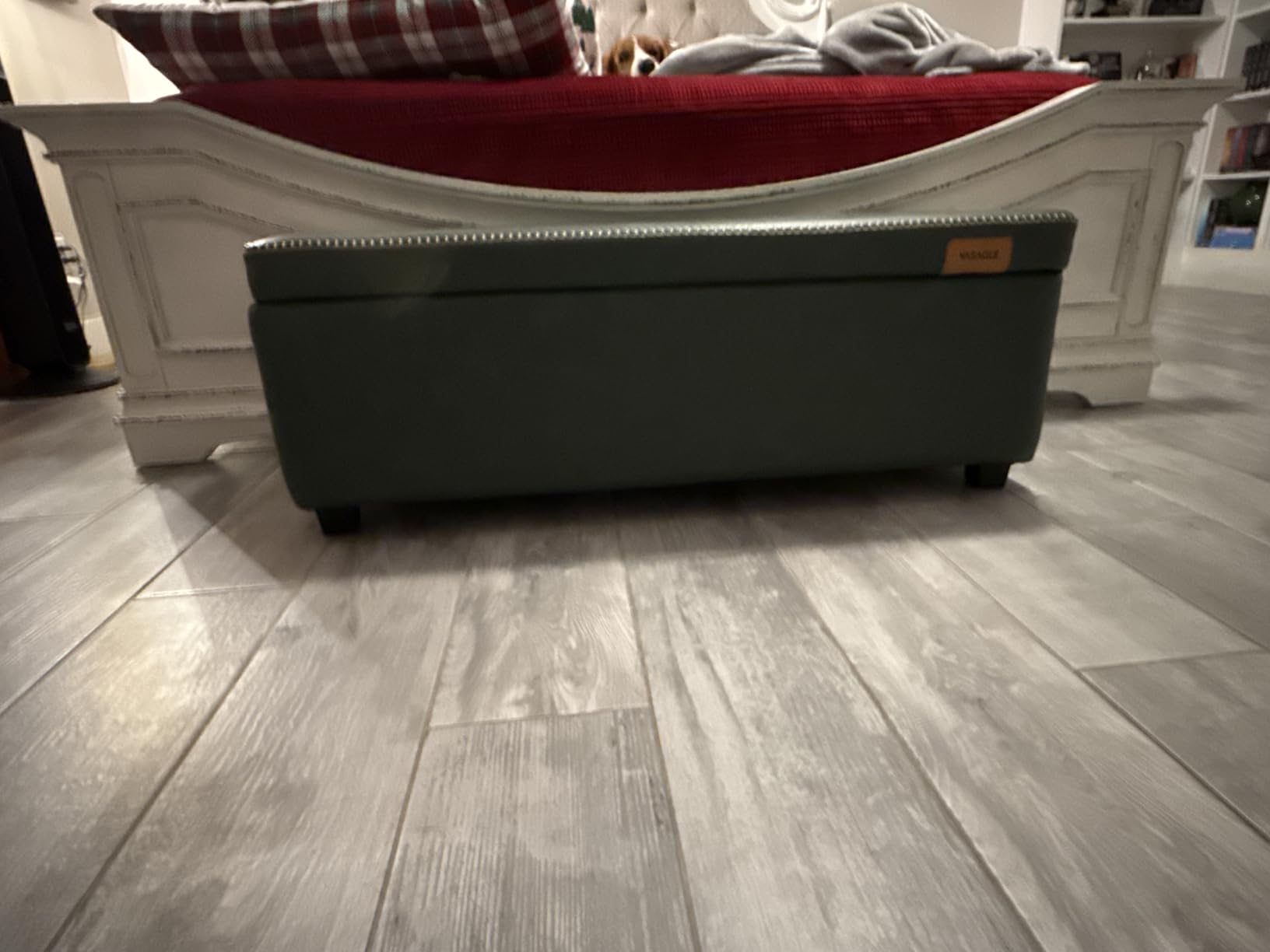 VASAGLE EKHO Collection - Storage Ottoman Bench, Entryway Bedroom Bench, 25 Gallons, Synthetic Leather with Stitching, Mid-Century Modern, Safety Hinges, Loads 660 lb, Caramel Brown customer photo 1