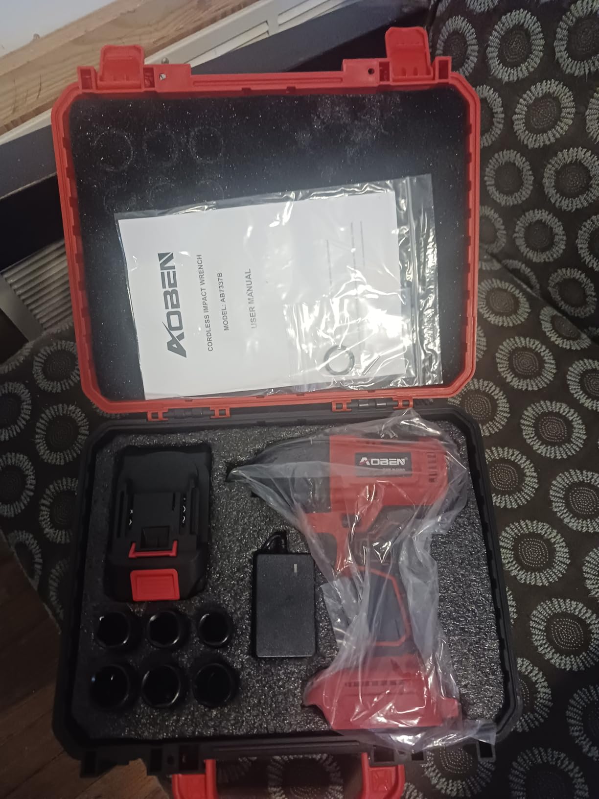 AOBEN Cordless Impact Wrench 1/2 Inch, Power Impact Gun Kit, Max 600N.M/450Ft-lbs High Torque Electric Impact Driver for Car RV Tire, 4.0Ah Battery, Charger, 6 Sockets & Storage Tool Case customer photo 2