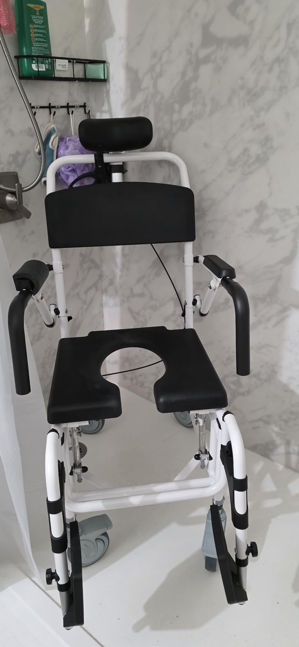 Vive Reclining Shower Chair with Wheels - Commode Wheelchair for Seniors, Disabled & Handicap - Padded Transfer Rolling Chairs with Arms - Portable, Waterproof Shower Chair customer photo 2