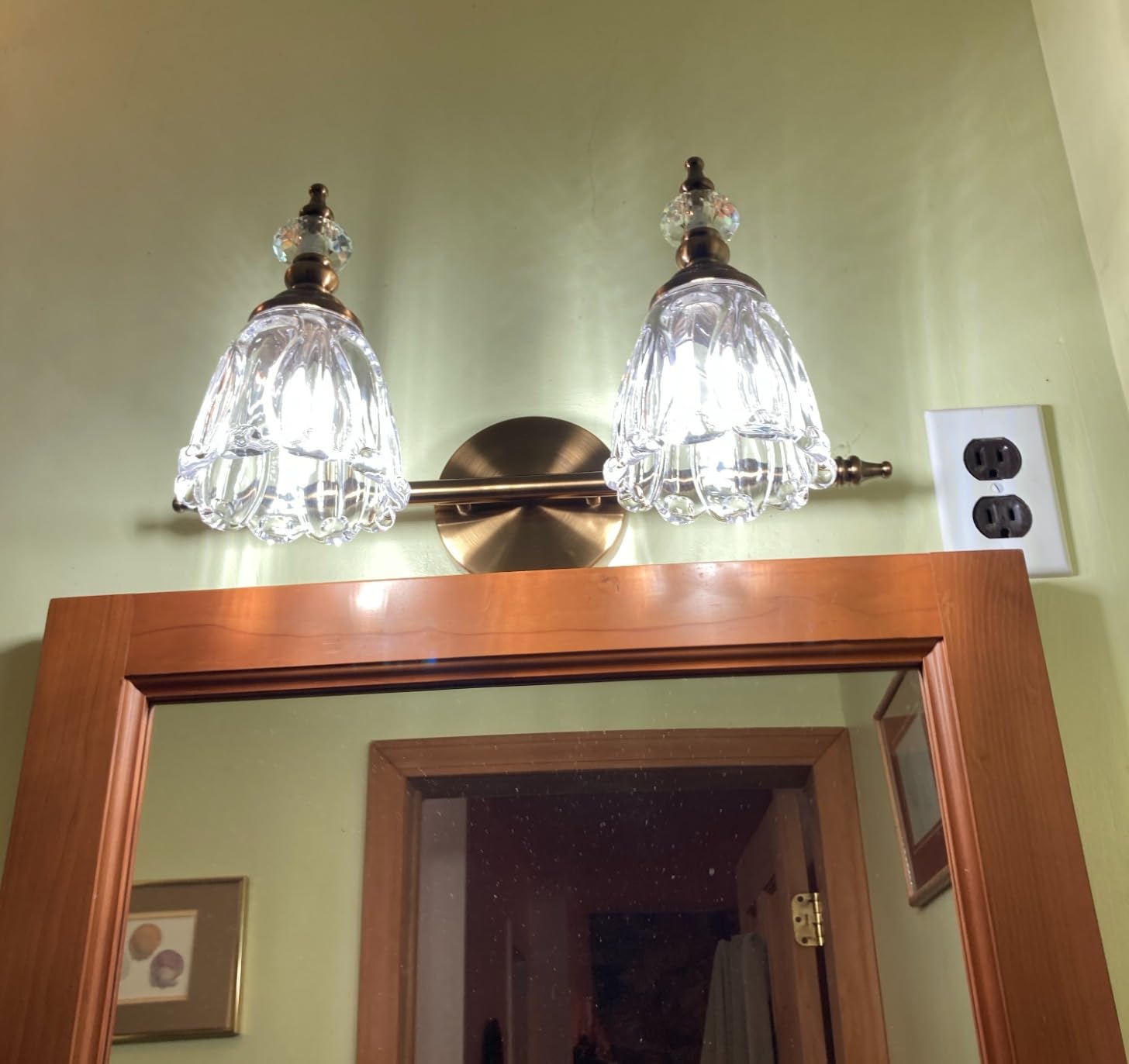 Brushed Antigue Brass Wall Sconces Set of Two, Hardwired Bathroom Vanity Light Fixtures, Vintage Sconces Wall Deco Set of 2, Glass Wall Lights for Bathroom, Bedroom, Hallway (Excludes G9 Bulb) customer photo 2