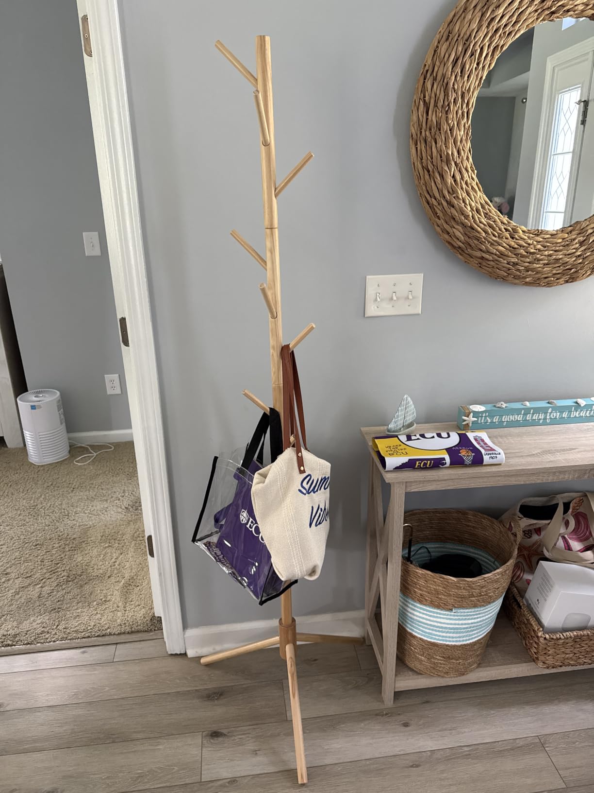 Coat Rack, Coat Racks Freestanding with 8 Hooks 3 Adjustable Heights for Clothes, Hats, Handbags, Coat Tree Easy Assembly for Entryway, Bedroom, Hallway, Office(Black) customer photo 1