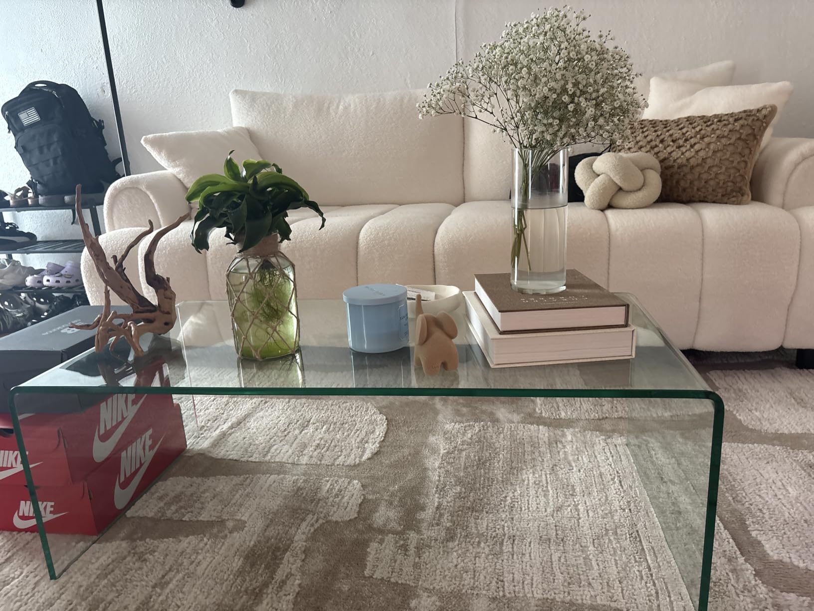 Tempered Glass Coffee Table, Small Clear Modern Coffee Tables with Rounded Edges Bent Home Office Furniture,Glass Sofa End Table 39.4