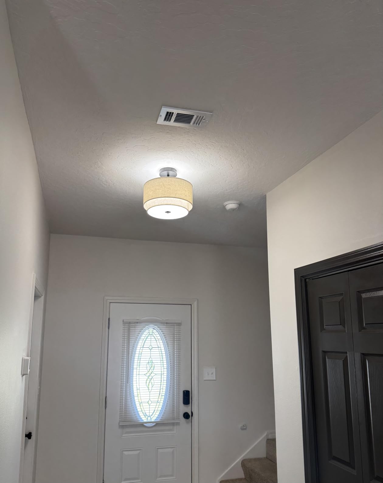 Vexagyle 12.6inch Flush Mount Ceiling Light Fixture, 3-Light Modern Close to Ceiling Light with 2-Layer Linen Fabric Shade, Farmhouse Drum Ceiling Mount Lamp for Bedroom Hallway Living Room customer photo 1