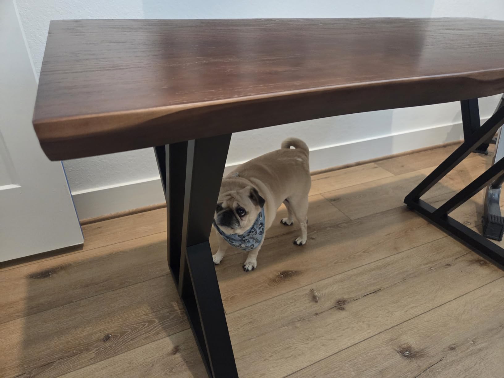 Solid Wood Desk 55 inches, Home Office Computer Desk Wooden Rustic Writing Desk Metal Modern Simple Design Executive Real Wood Desk(Rustic Brown) customer photo 1