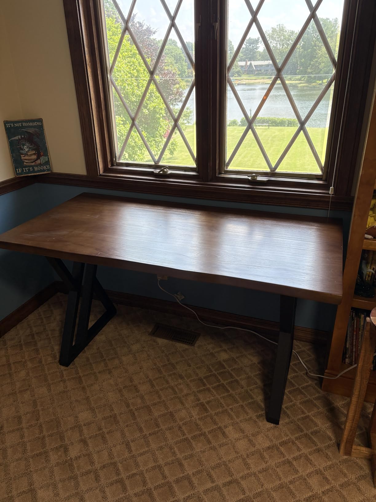 Solid Wood Desk 55 inches, Home Office Computer Desk Wooden Rustic Writing Desk Metal Modern Simple Design Executive Real Wood Desk(Rustic Brown) customer photo 2