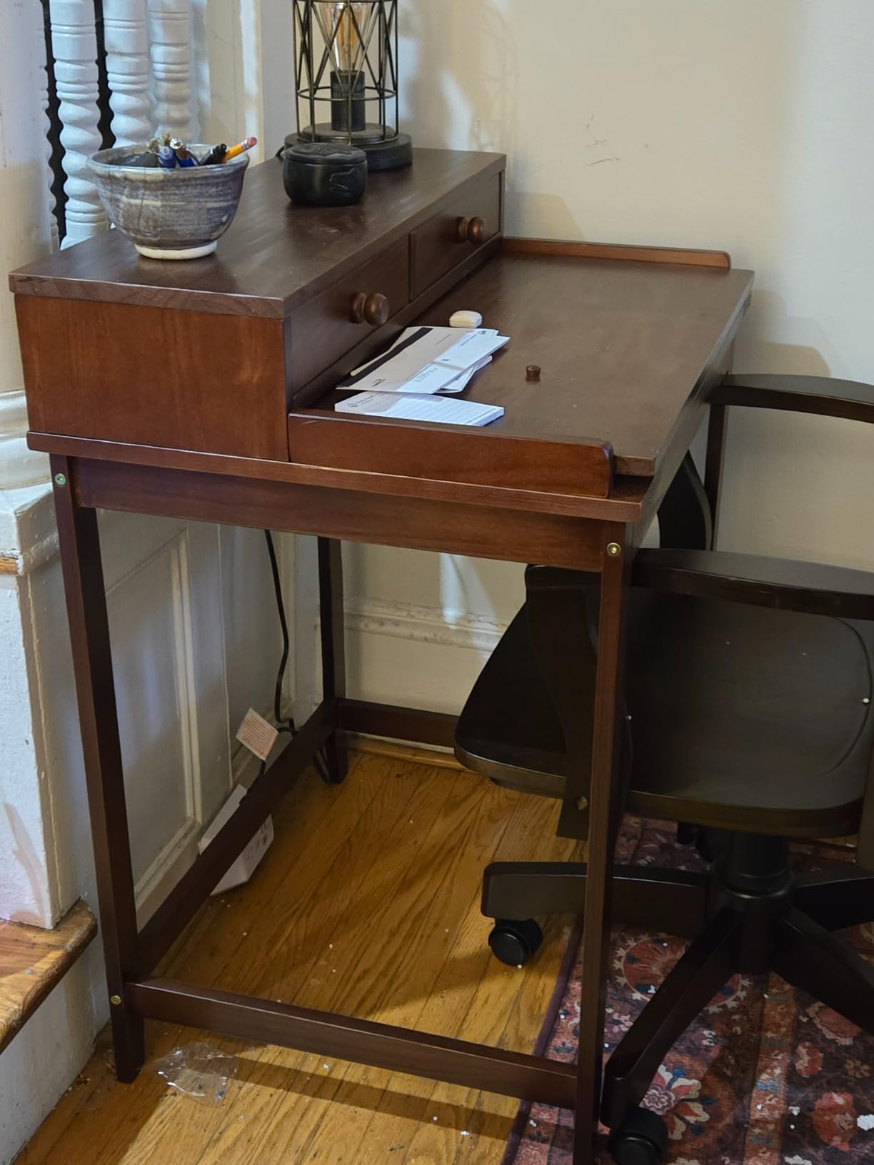Solid Wood Home Office Computer Desk with Drawers, Pull-Out Tray, and Concealed Compartment customer photo 1