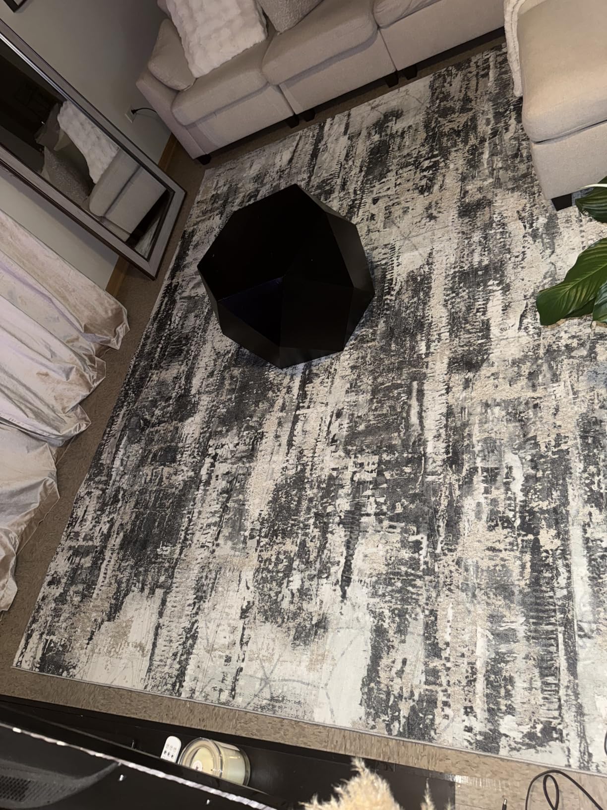 8x10 Area Rugs for Living Room: Washable Abstract Black Grey Gold Carpet | Non-slip TPE backing makes this washable soft low-pile rug safe & durable, Pet-friendly decor for dining room,nursery,office customer photo 2