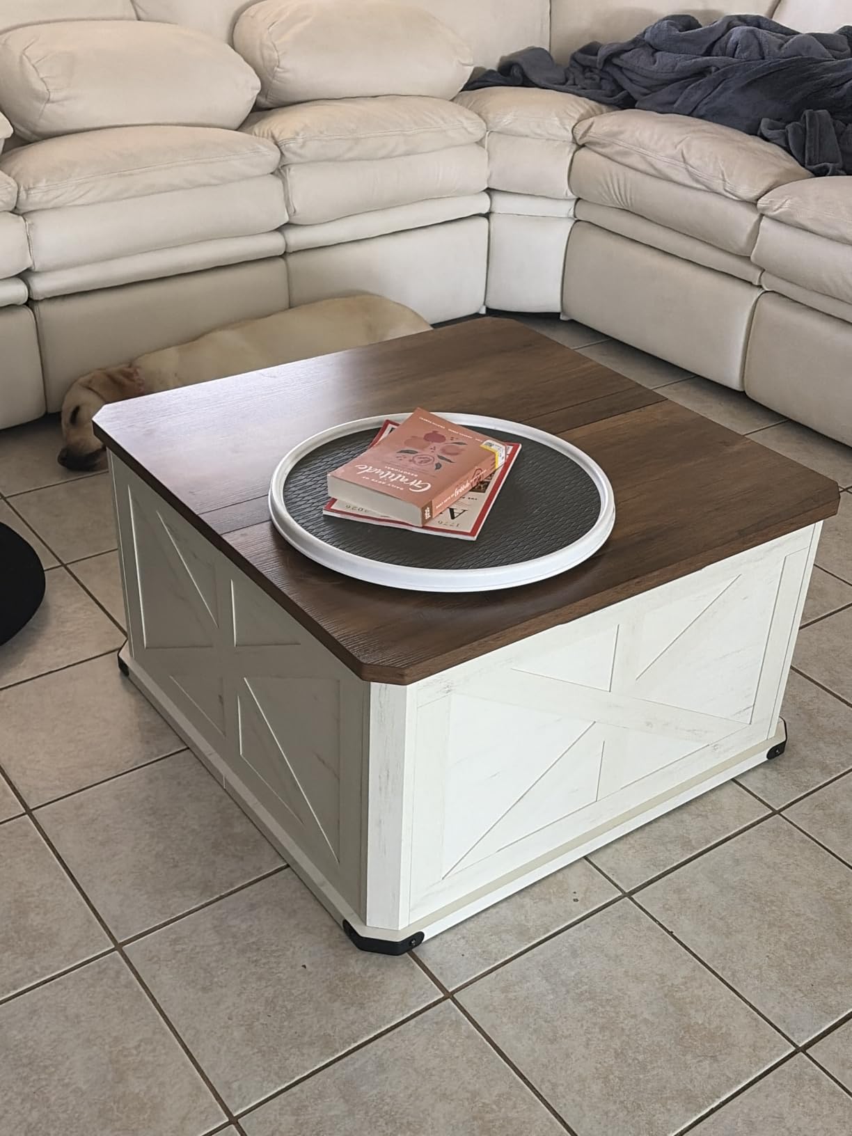 VASAGLE LIRY Collection - Farmhouse Coffee Table with Storage, Square Coffee Table for Living Room, Center Table with Flip-Top Lids, Honey Brown ULCT232K41 customer photo 1