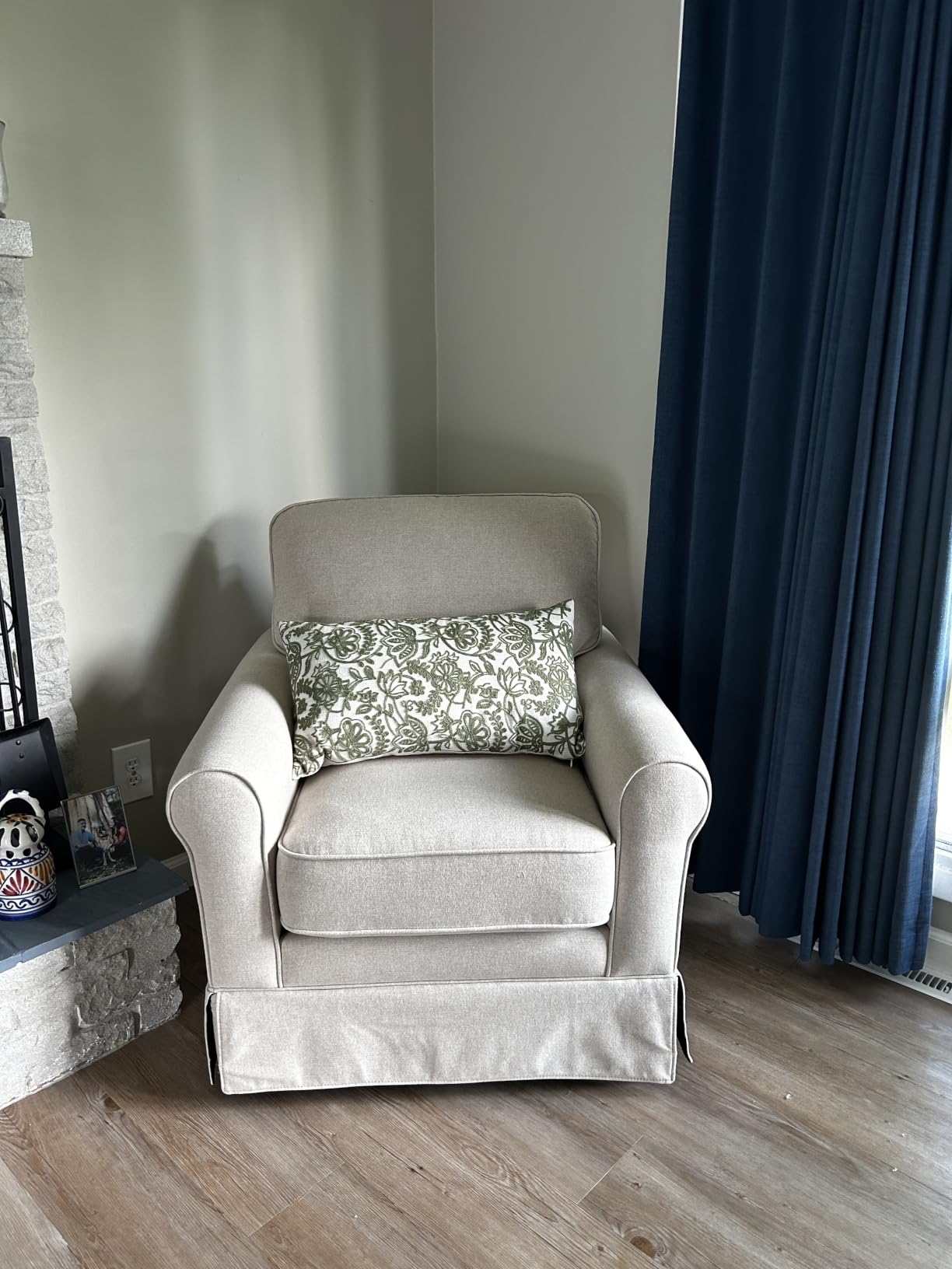 Swivel Accent Chair Linen Mid Century Modern Chair, Comfy Swivel Barrel Reading Chair, Upholstered Square Chair for Living Room Bedroom Small Spaces, Fully Assembled, Blue Stripe customer photo 1