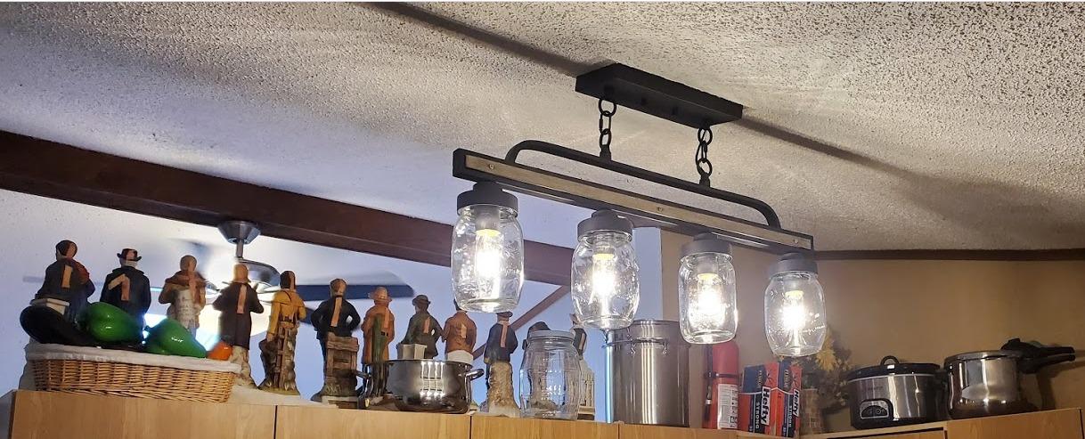 LOG BARN Farmhouse Chandeliers for Dining Room, 5 Light Mason Jar Kitchen Island Lighting, Rustic Faux Wood Island Lights for Kitchen customer photo 2