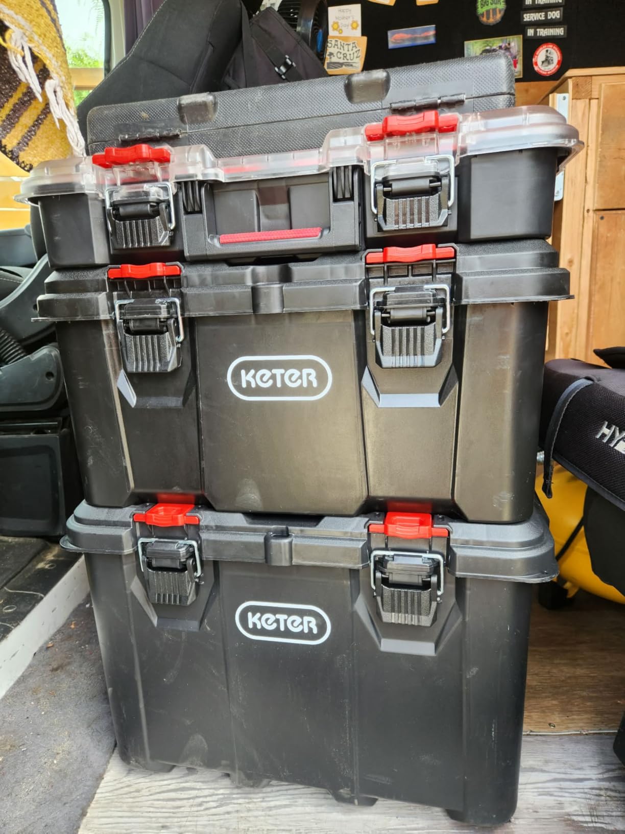 Keter Stack N Rolling Tool Box Modular Storage System 3 Piece | Black and Red, Heavy Duty, Weatherproof, All Terrain Wheels, Telescoping Handle customer photo 1