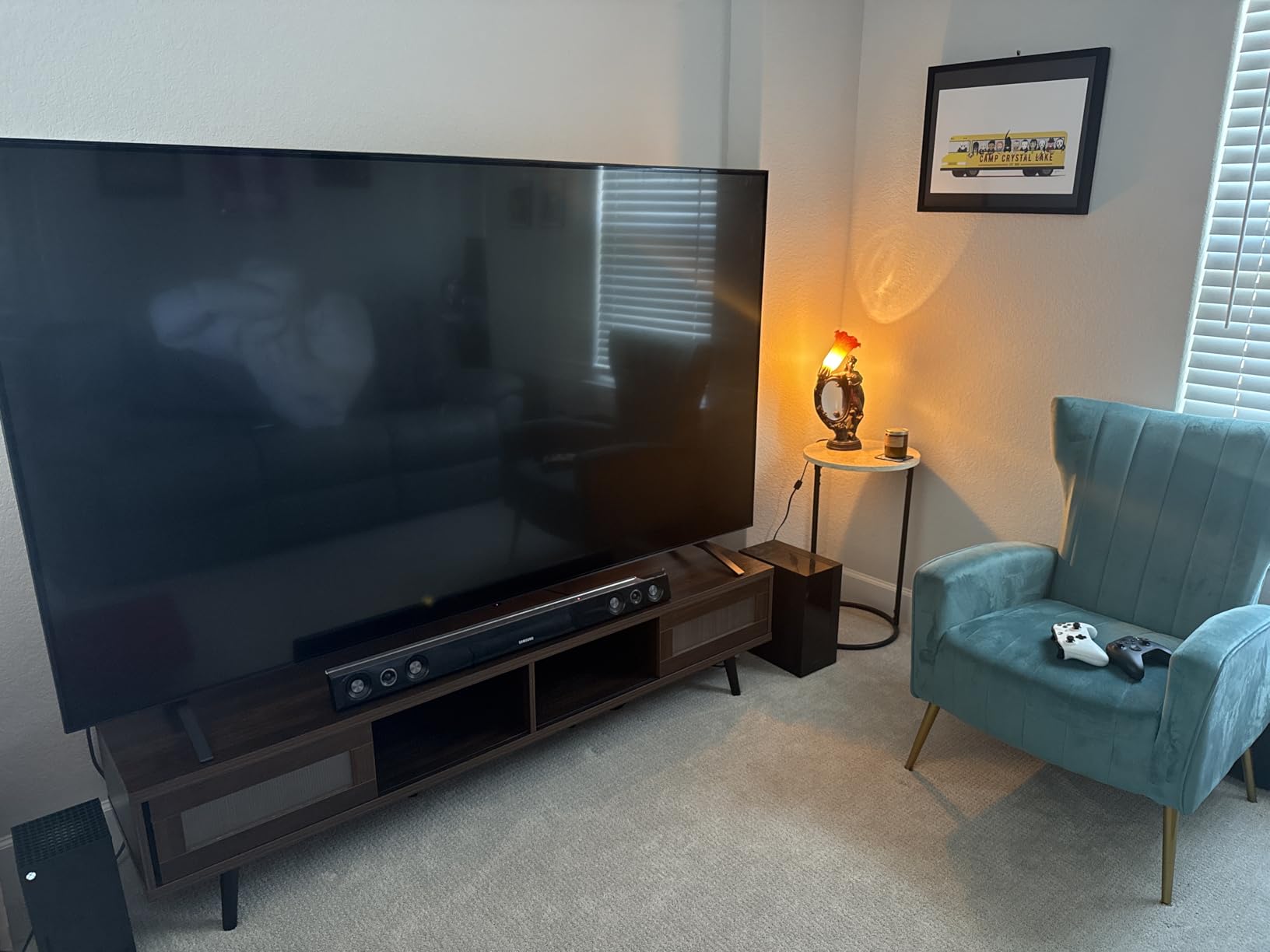 Bestier Mid Century Modern TV Stand for 75 inch TV, LED Entertainment Center with Storage and Sliding Doors, Low Profile TV Consoles for Living Room, Ancona Walnut customer photo 1