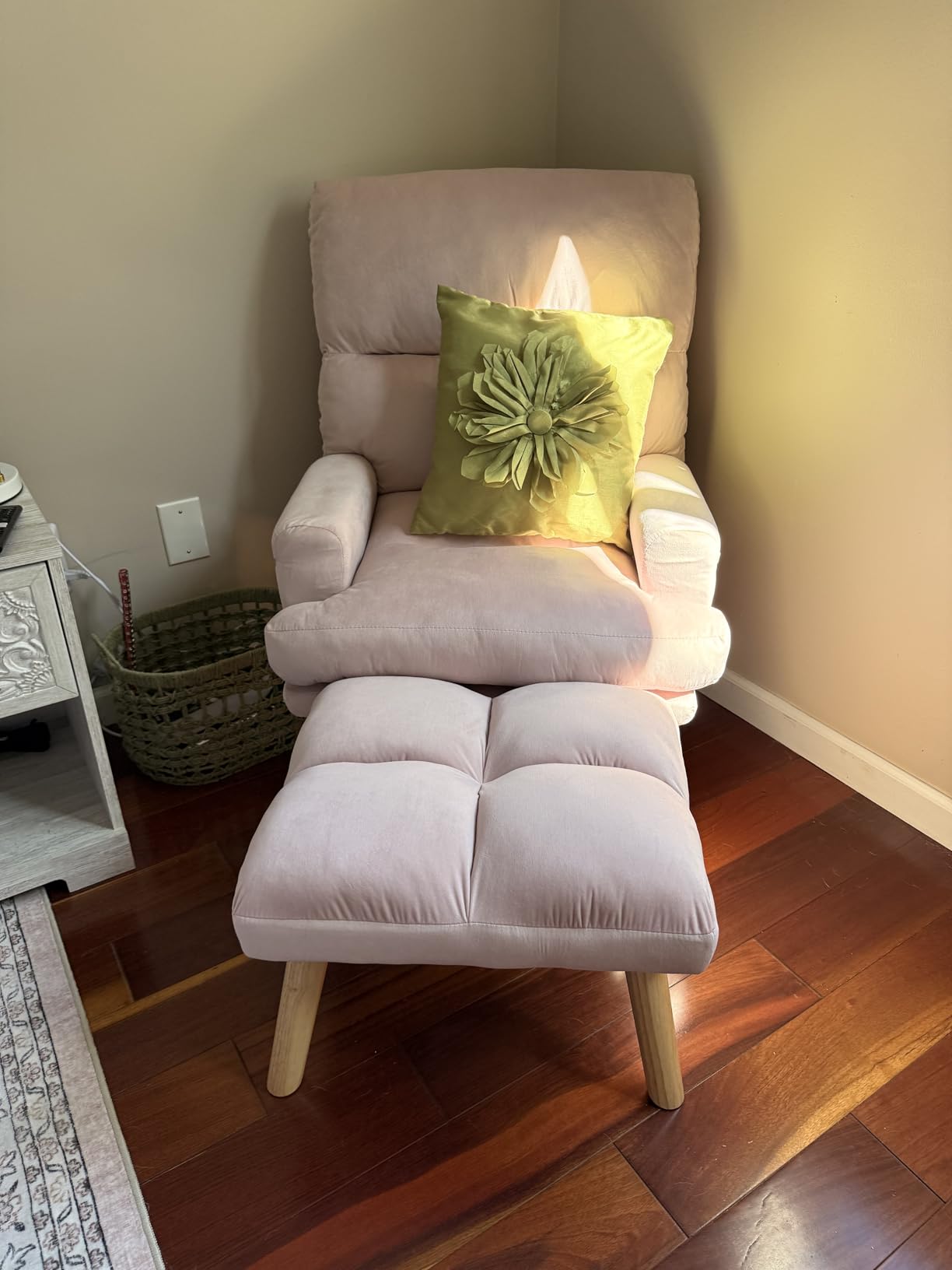 Modern Accent Chair with Ottoman, Soft Fabric Armchair with Adjustable Backrest and Side Pockets, Comfy Lounge Chair for Living Room, Bedroom, Apartment, Office, Camel customer photo 2
