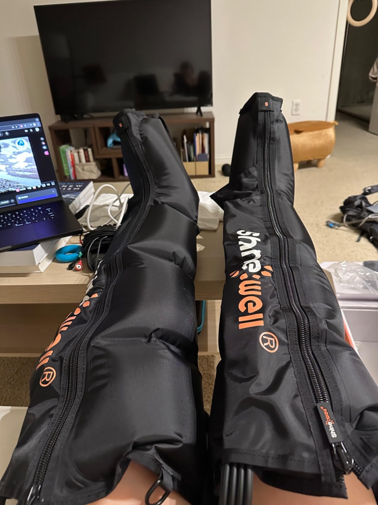 SHINE WELL Leg Recovery Compression System, Professional Foot and Leg Air Compression Boots, Sequential Device for Massage Therapy, Fast Recovery & Improved Circulation for Athletes & Gym (Medium) customer photo 2