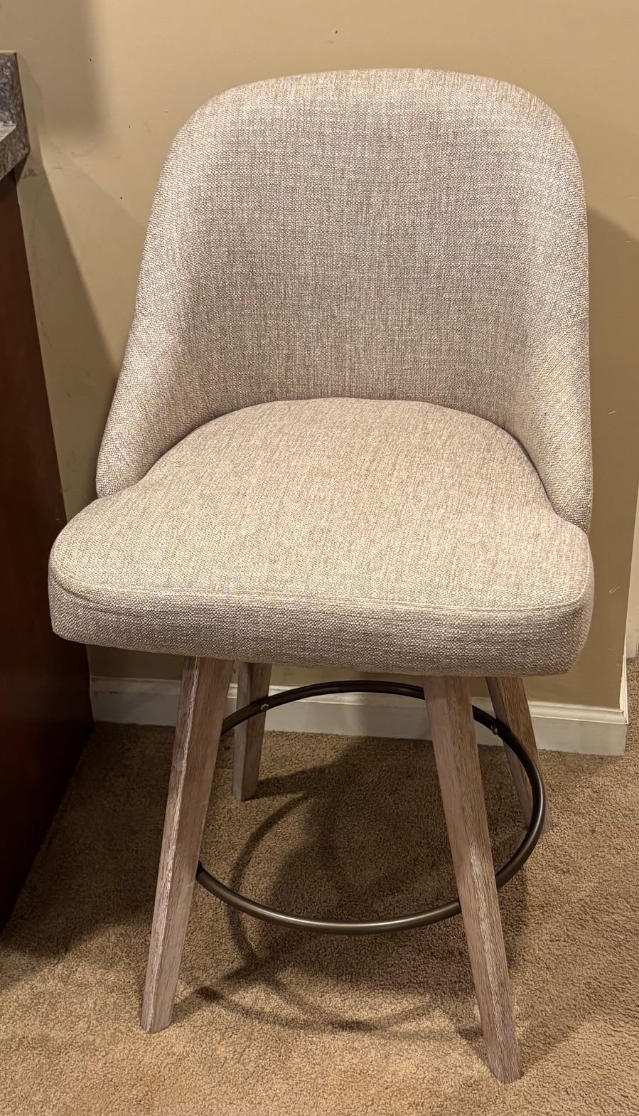 Bekrvio Counter Height Bar Stools Set of 3, Modern Mid-Century Swivel Barstools with Backs and Wood Legs, Linen Fabric Upholstered Bar Chairs, 26