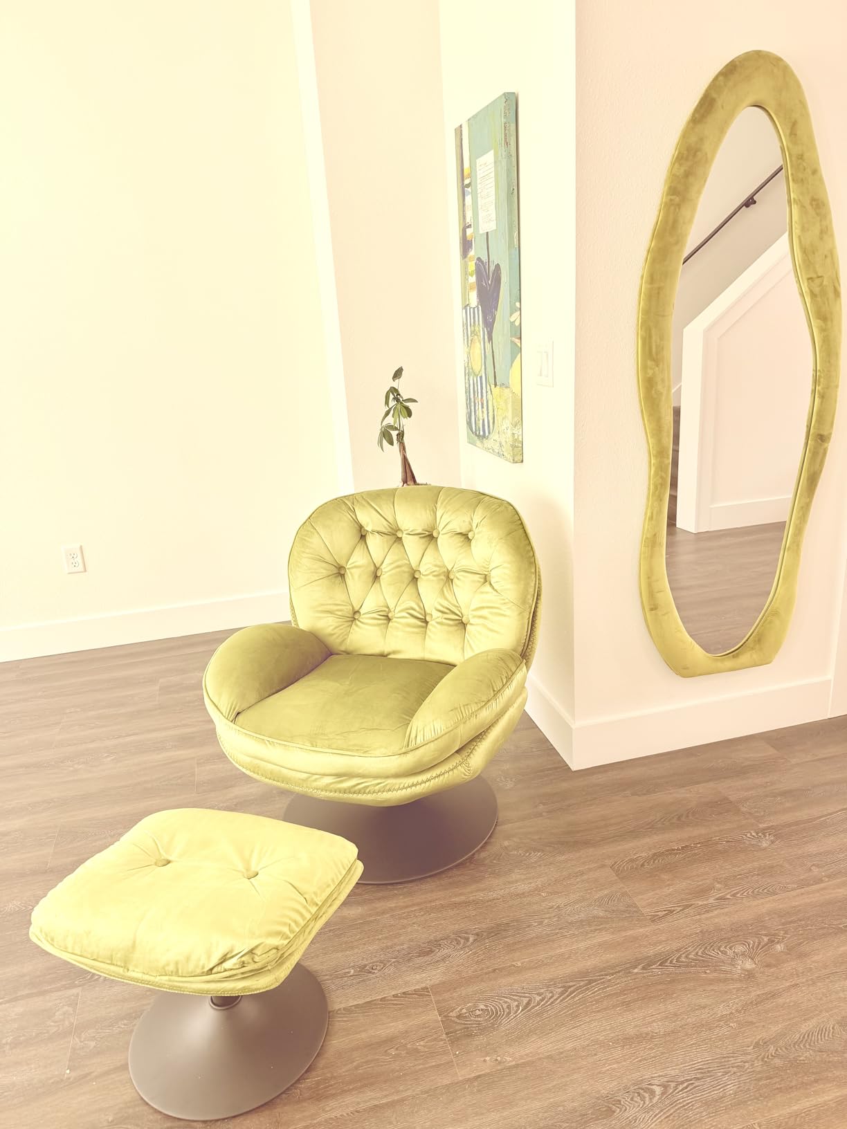 Velvet Swivel Accent Chair with Ottoman Set, Modern Tufted Armchair with Footrest for Living room, Reading TV Chair for adult, Comfy Chaise Lounge Chairs with 360 Degree Swiveling for bedroom, Olive Green customer photo 2