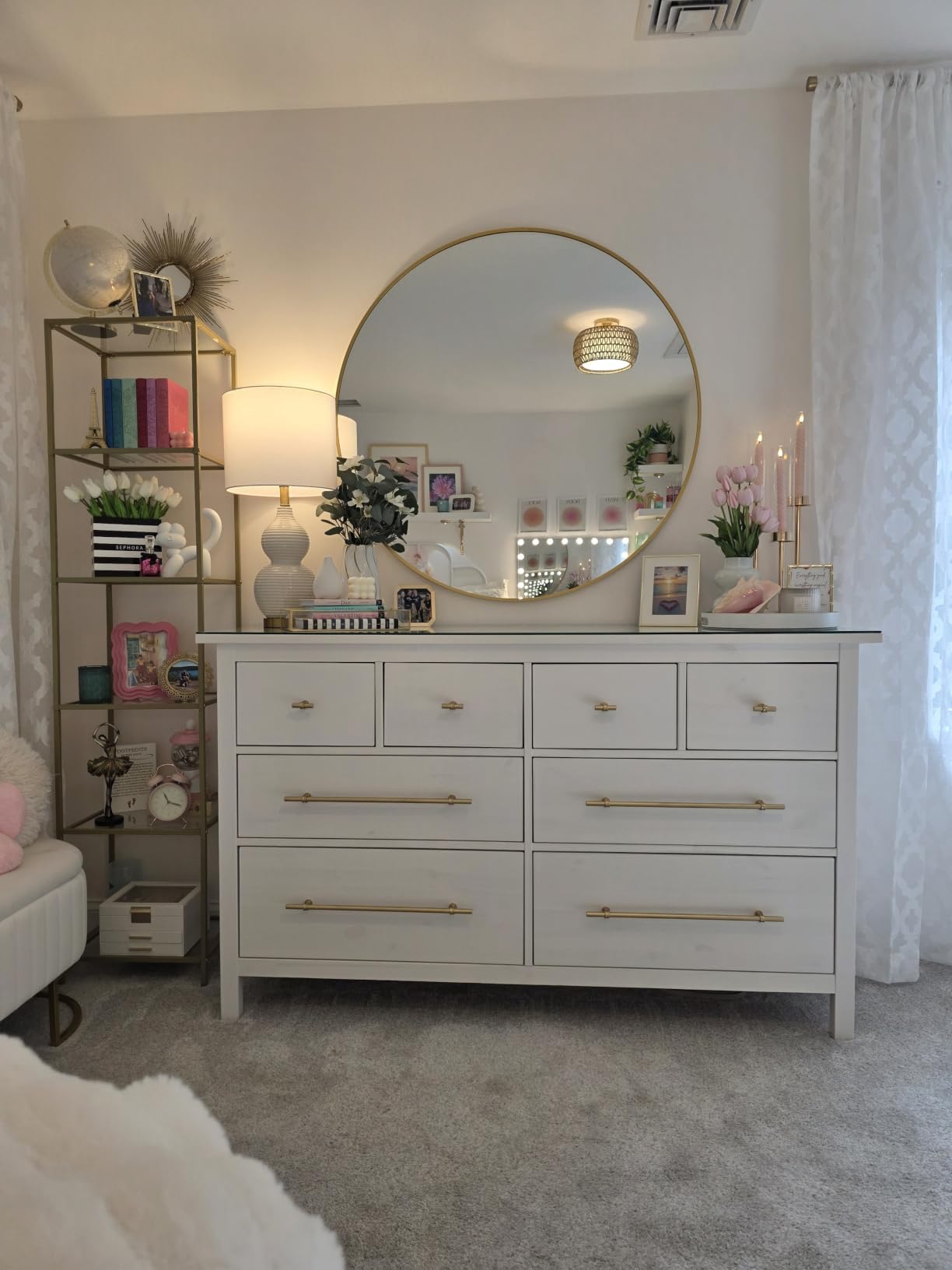 BEAUTYPEAK 42 Inch Round Mirror, Metal Frame Circle Mirror, Gold | Wall Mounted for Entryway, Bathroom, Vanity, Living Room customer photo 2