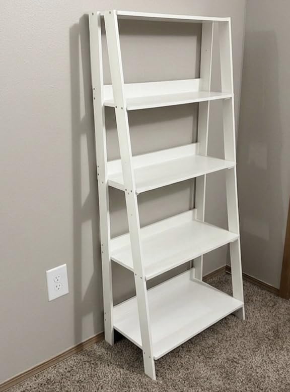 Furinno Ladder Display Shelf, 5-Tier Ladder Shelf, Standing Bookshelf, Display Storage Shelves, 13 x 23.6 x 53.5, for Living Room, Home Office, White customer photo 1