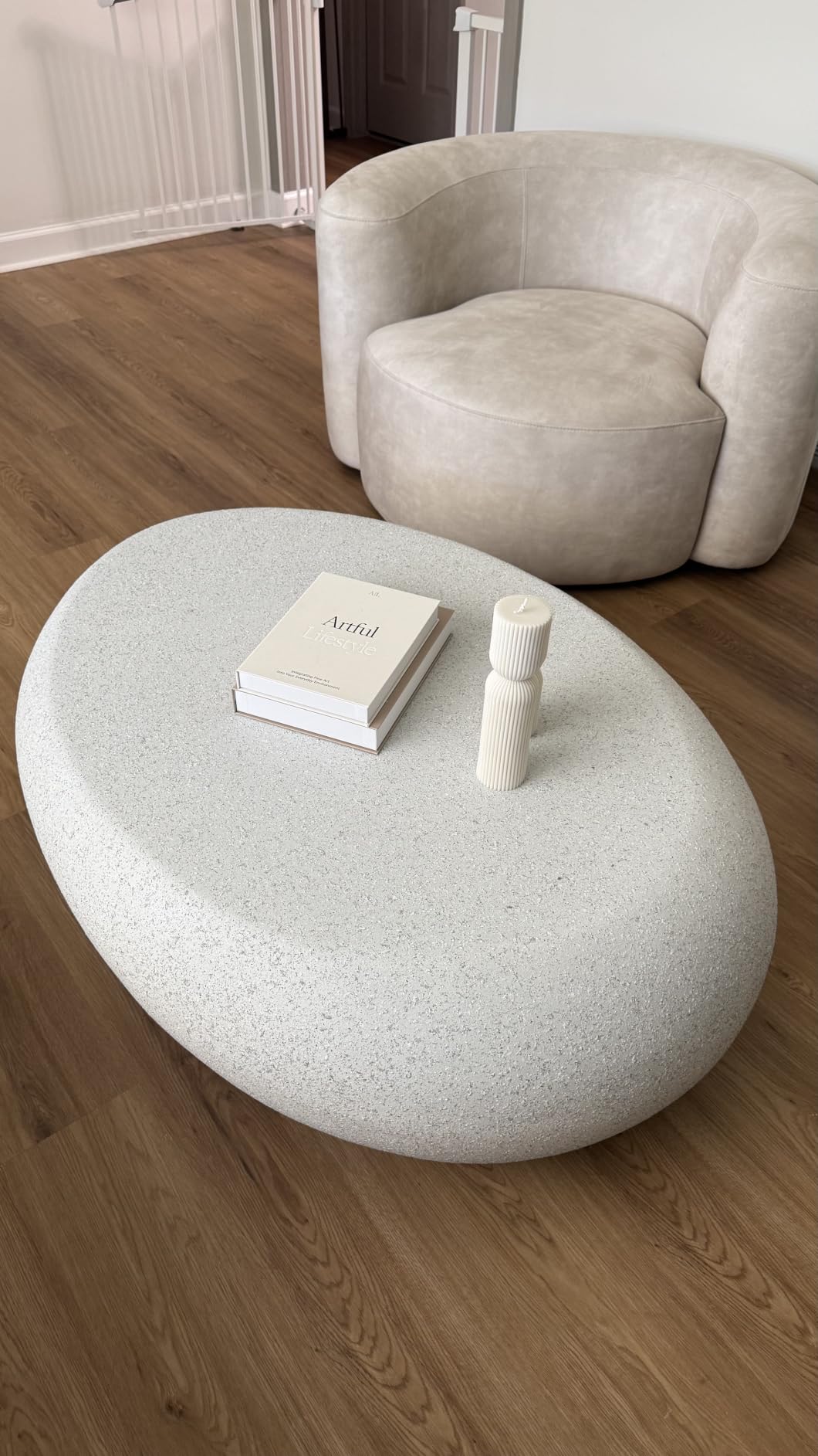 ø31.5'' Round Stone Coffee Table for Living Room, Modern Drum Circle Faux Concrete Marble Coffee Table, Fiber Glass Material, No Assembly (Mars Texture, ø31.5'' x 11.8'') customer photo 2