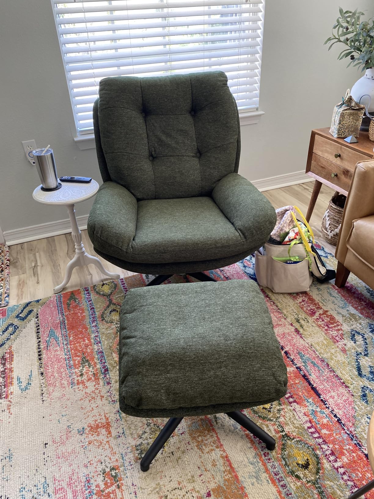 Swivel Accent Chair with Ottoman Set for Living Room, Chenille Comfy Reading Chair with High Back, TV Lounge Chair with 360 Degree Swiveling, Tilting for Bedroom, Modern Armchair with Footrest, Green customer photo 2