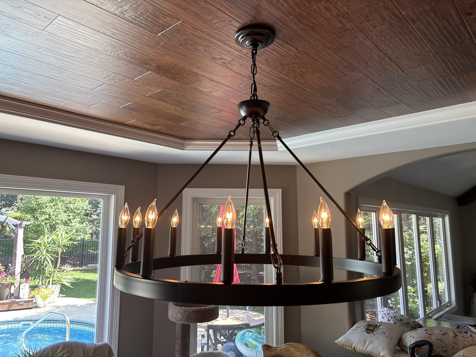 Large black wagon wheel chandelier 64 inch, 30-Light Farmhouse wagon Wheel Chandeliers Round Industrial ceiling light fixtures for outdoor porch high ceilings Living Dining Room Foyer Entryway customer photo 1