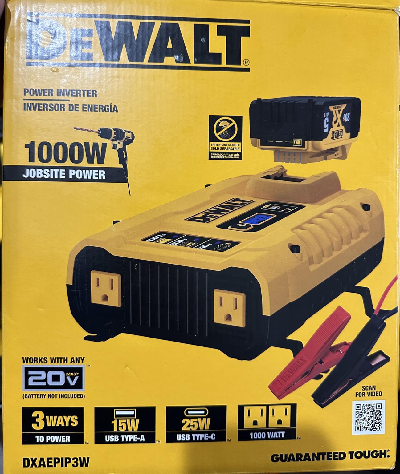 DEWALT DXAEPIP3W 20V, 3-Way Powered (Cables, Battery, DC Plug) 1000 Watt Power Inverter; Dual AC Outlets, 1 USB-A Port, & 1 USB-C 30W Port customer photo 2