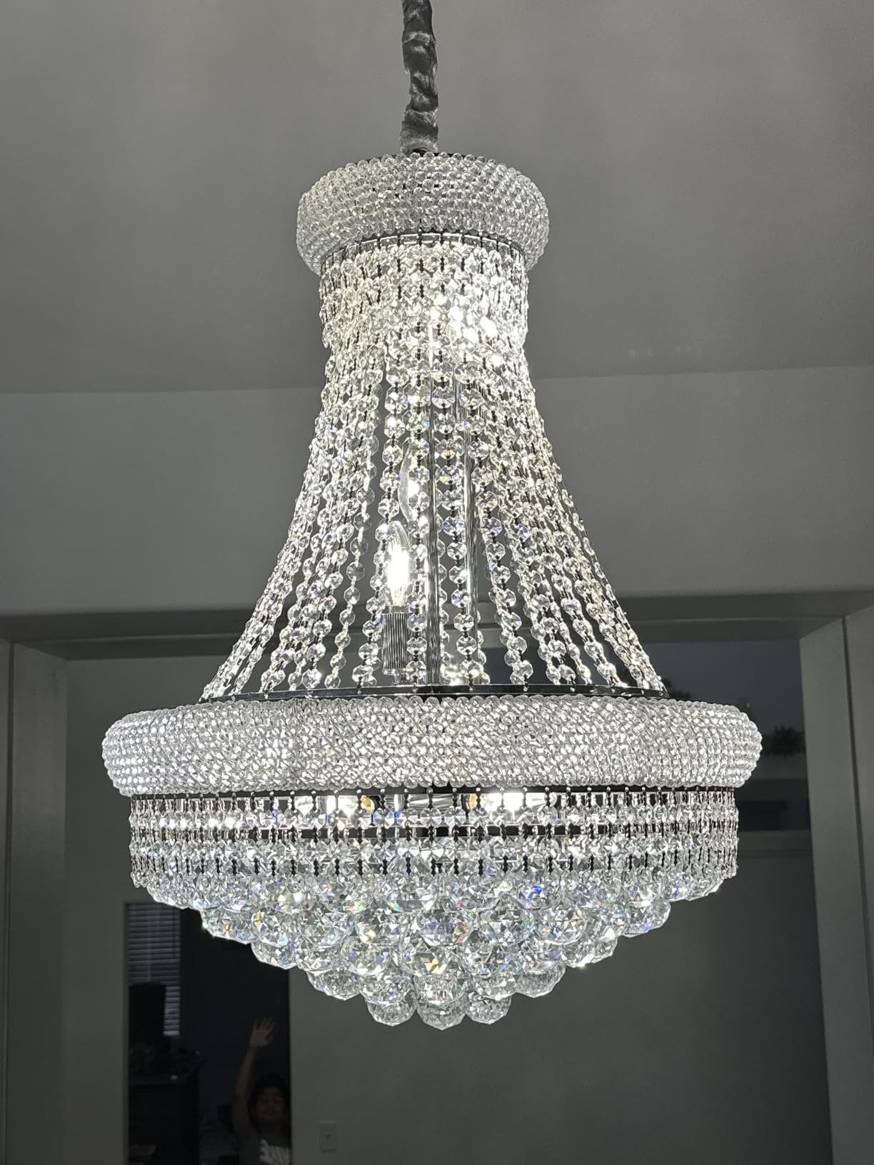 Large Crystal Chandelier Light fixtures - 19-Light High Ceiling Hanging Chandeliers, 3-Layers Luxury Empire Chandeliers for High Ceilings, Entryway, Living Room, Staircase, Foyer (D31.5) customer photo 1
