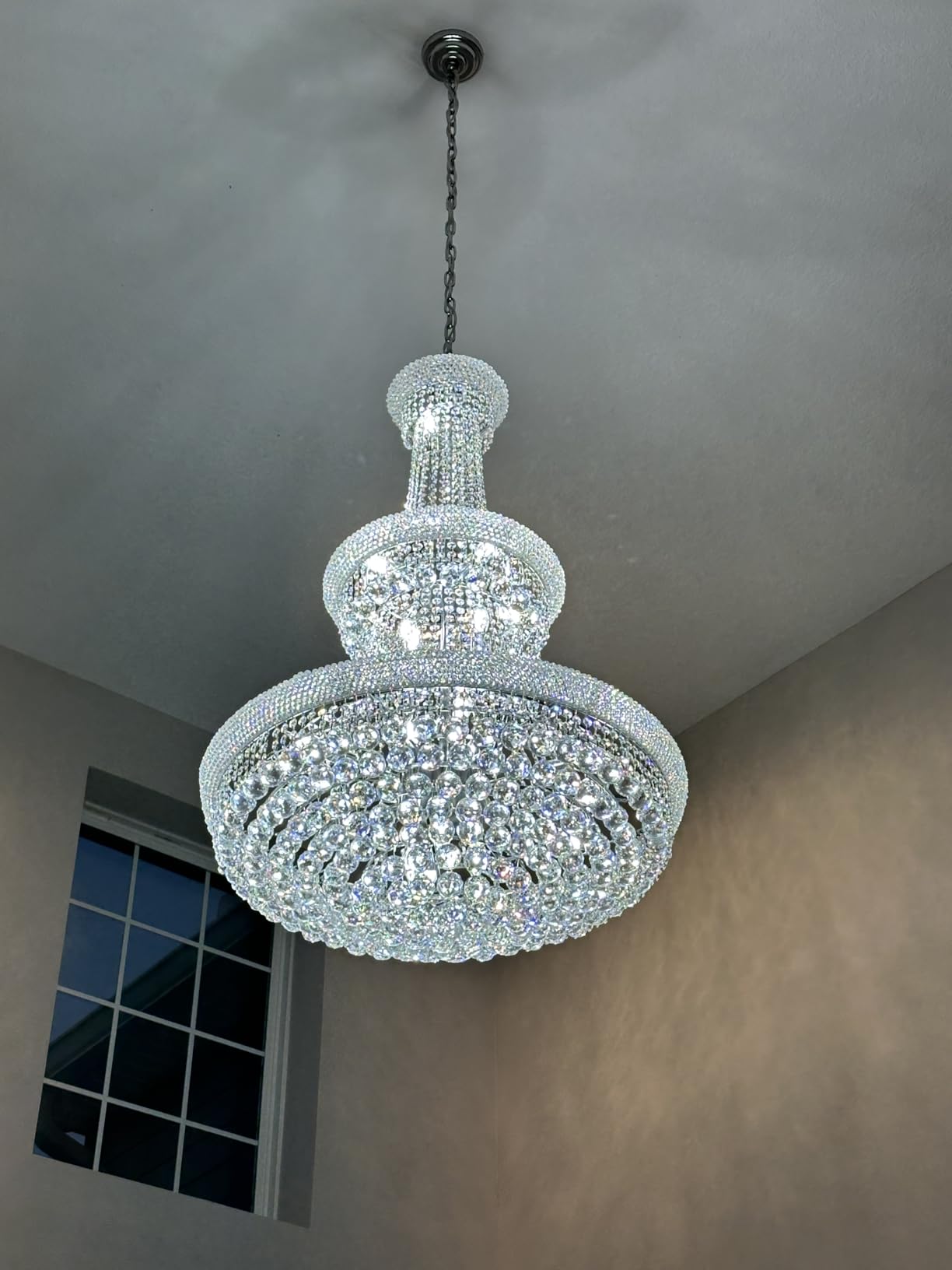 Large Crystal Chandelier Light fixtures - 19-Light High Ceiling Hanging Chandeliers, 3-Layers Luxury Empire Chandeliers for High Ceilings, Entryway, Living Room, Staircase, Foyer (D31.5) customer photo 2