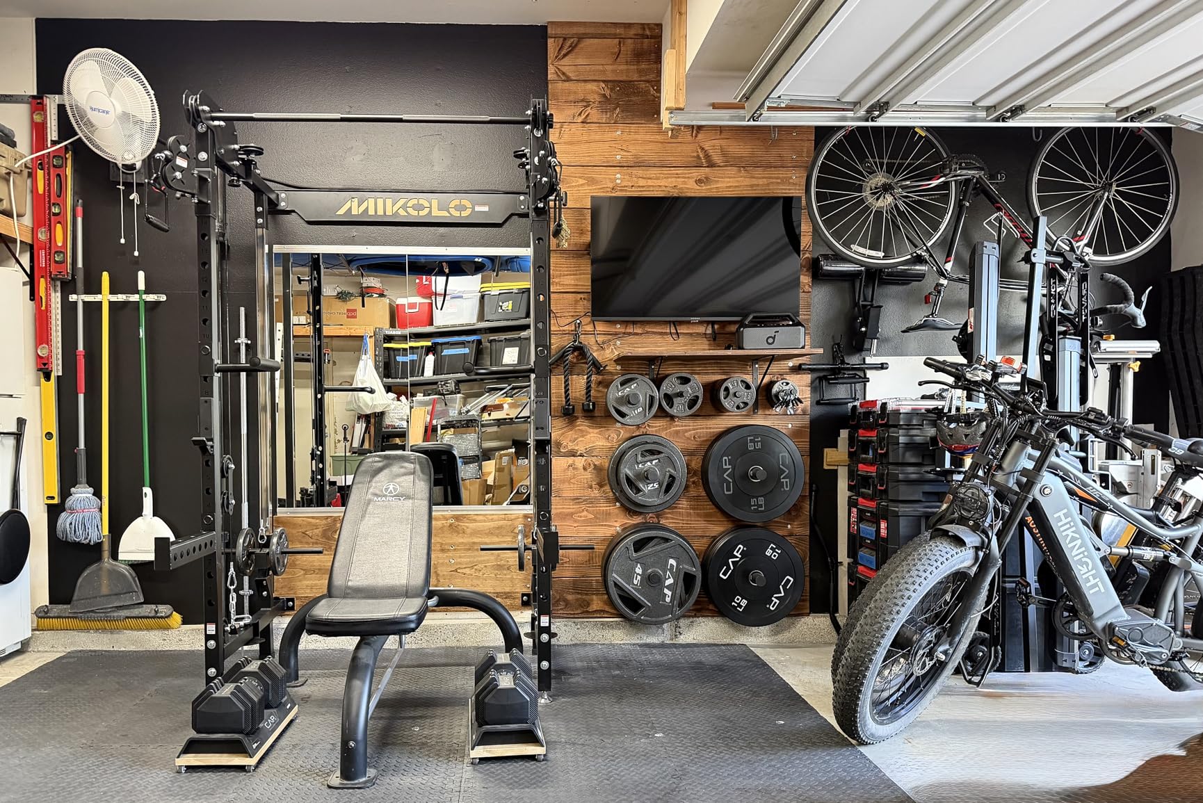 Mikolo Folding Squat Rack, Wall Mounted Power Rack with Cable Crossover Machine & LAT Pull Down, Functional Trainer with 5 Adjustable Function Modes, Home Gym Package customer photo 2