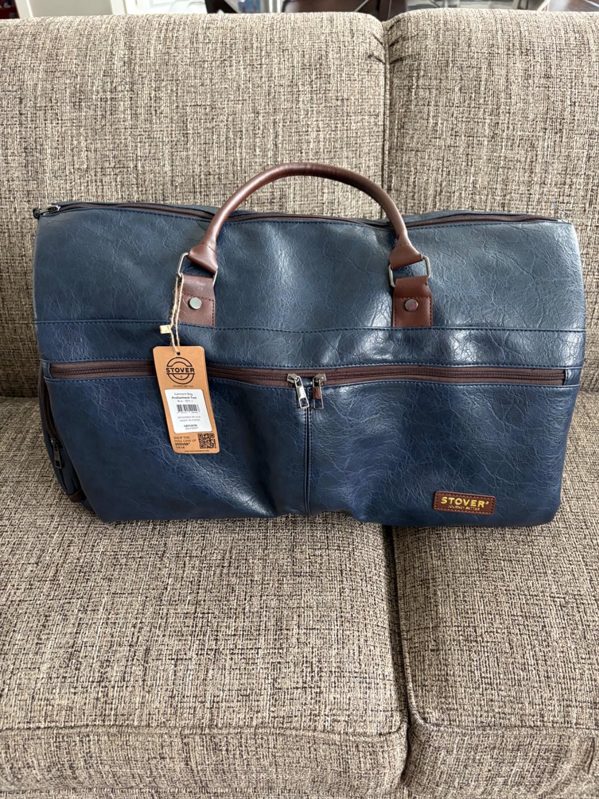 STOVER Garment Travel Duffle Bag, Large 2-in-1 Convertible Carry-on Luggage for Men & Women- Hanging Suits, Dresses & Clothes + Shoe Compartment- Weekender Tote Combo Duffel (Brown Leatherette) customer photo 2